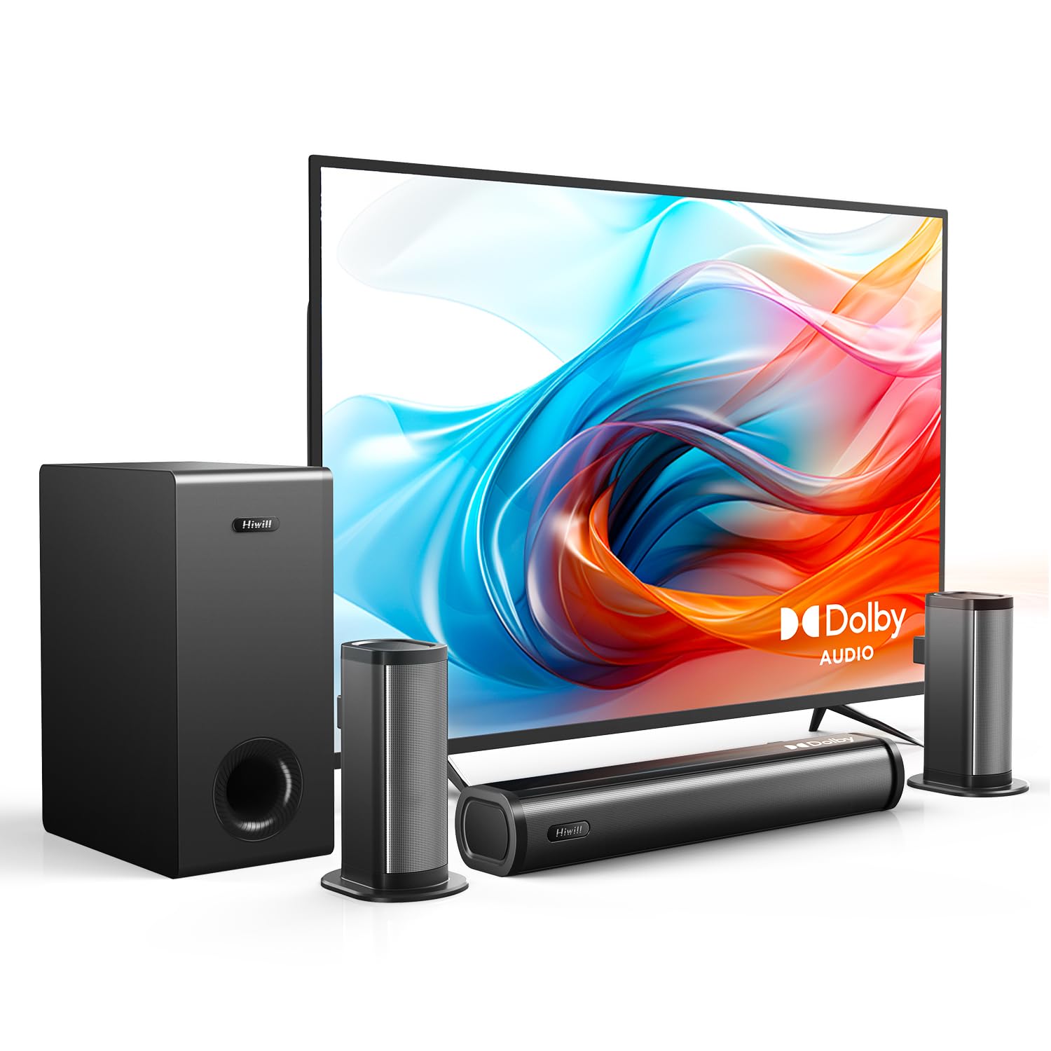 Dolby Audio 4.1 Channel Sound Bar for Smart TV - Home Theater Surround Sound System with Wireless Subwoofer & 2 Rear Speakers | HDMI ARC, Deep Adjustable Bass | Perfect for 4K TVs, Gaming & Movie Nights