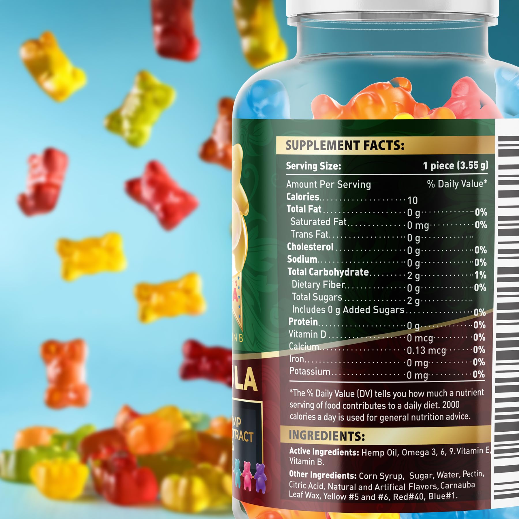WELLUTION Hemp Gummies XXL 2,000,000 MCG - Vegan Hemp Oil Gummy Bears with Omega 3-6-9, Vitamins A & D - 60 Count - Natural Stress Relief & Sleep Support Supplement for Adults