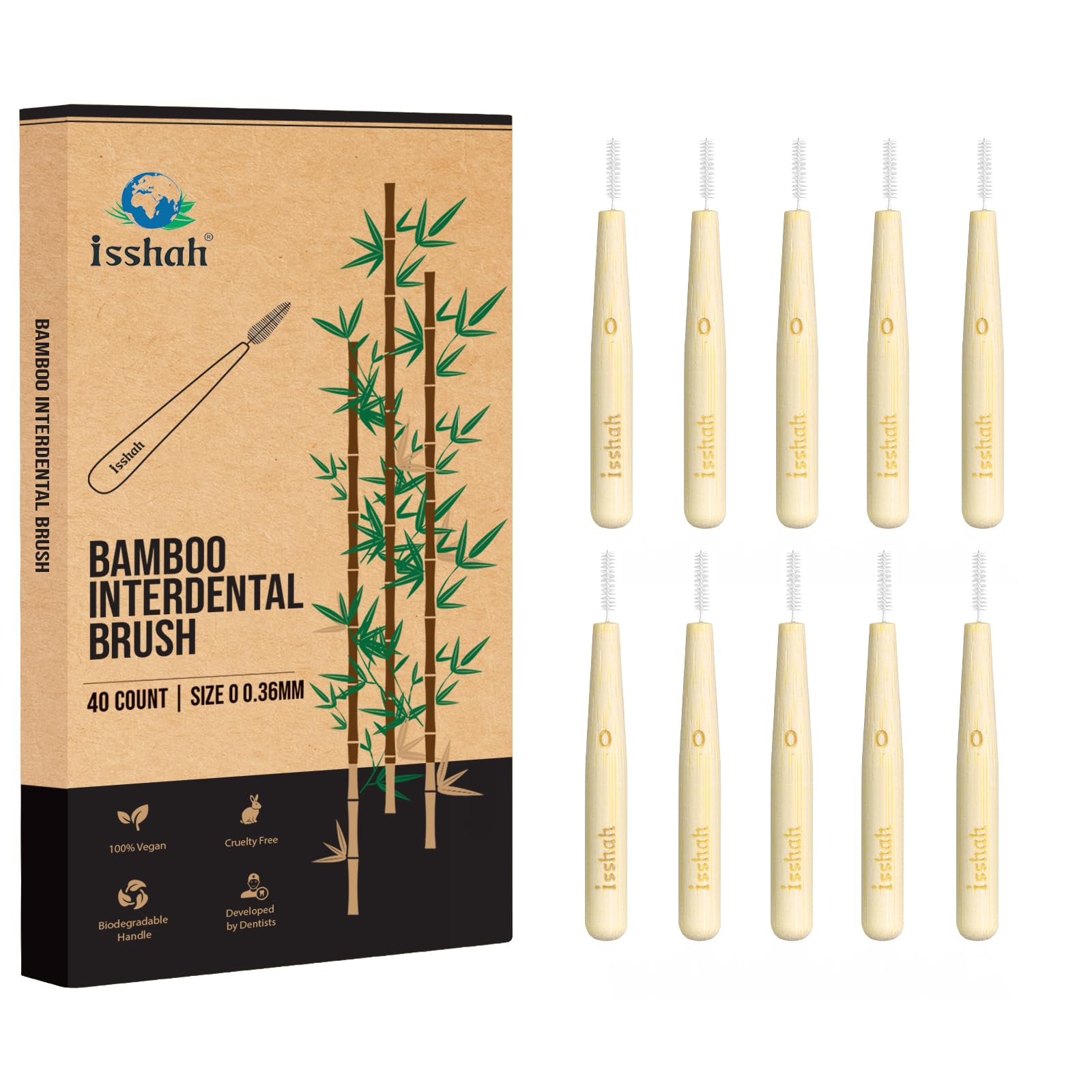 Bamboo Interdental Brushes for Teeth Cleaning - 40 Count Size 0 Small Gap Dental Picks for Plaque Removal & Gum Care | Perfect for Travel, Braces & Oral Hygiene Routine