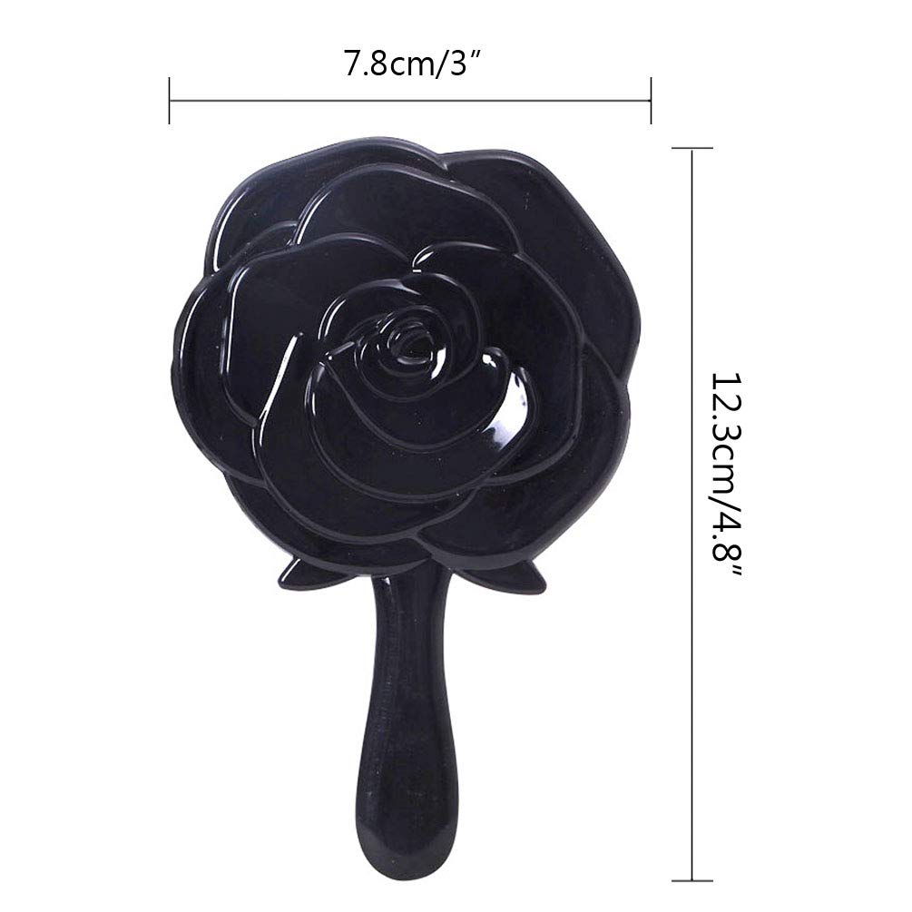 Teensery 2 Pack Rose Flower Shaped Plastic Hand Mirror - Portable Travel Makeup Mirror for Women & Girls (Black) - Perfect for Home, Travel, and Beauty Routines