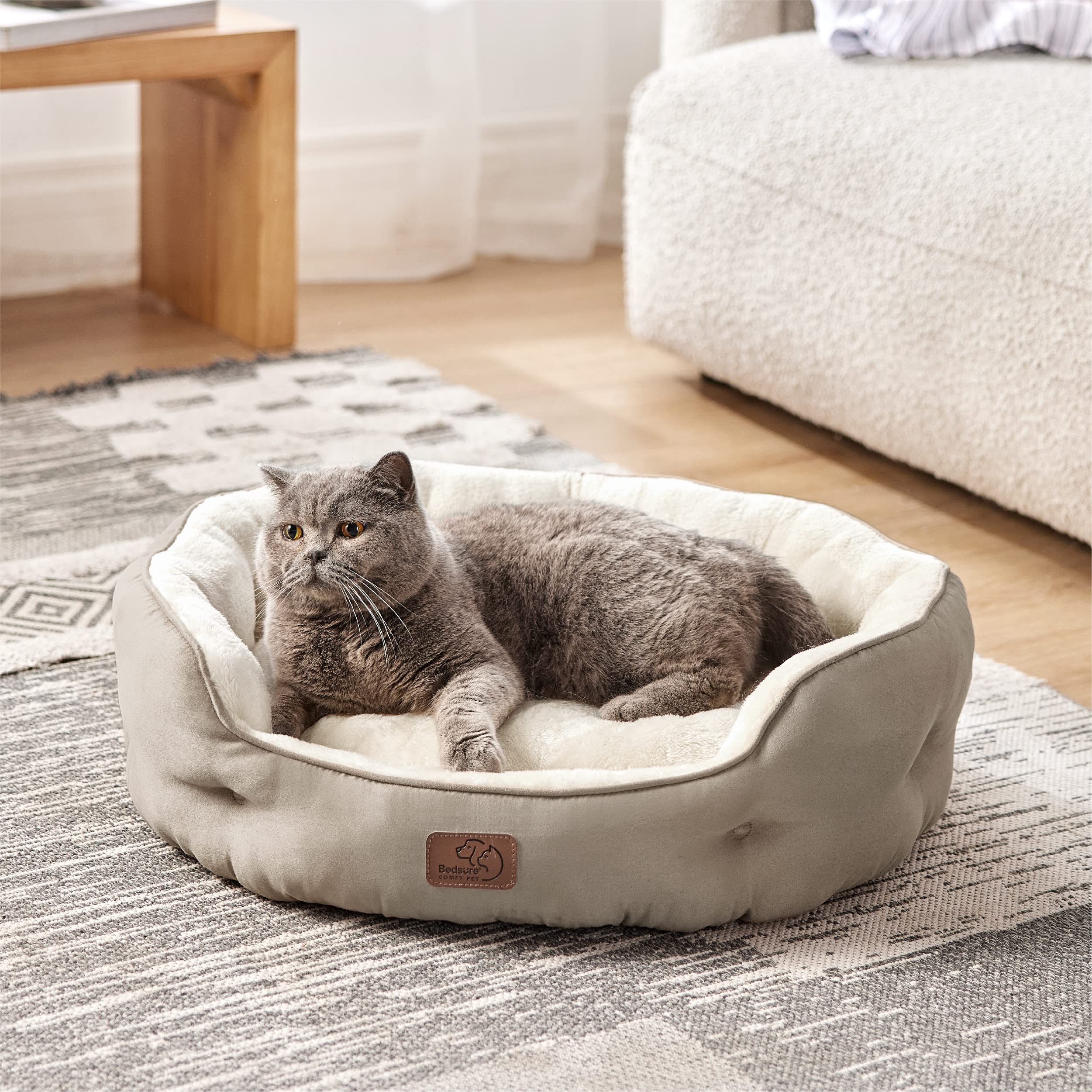 Bedsure Washable Round Pet Bed for Small Dogs & Indoor Cats - Non-Slip Bottom, 25 Inch Taupe Dog Bed & Cat Bed - Perfect for Living Room, Bedroom, or Pet Crate