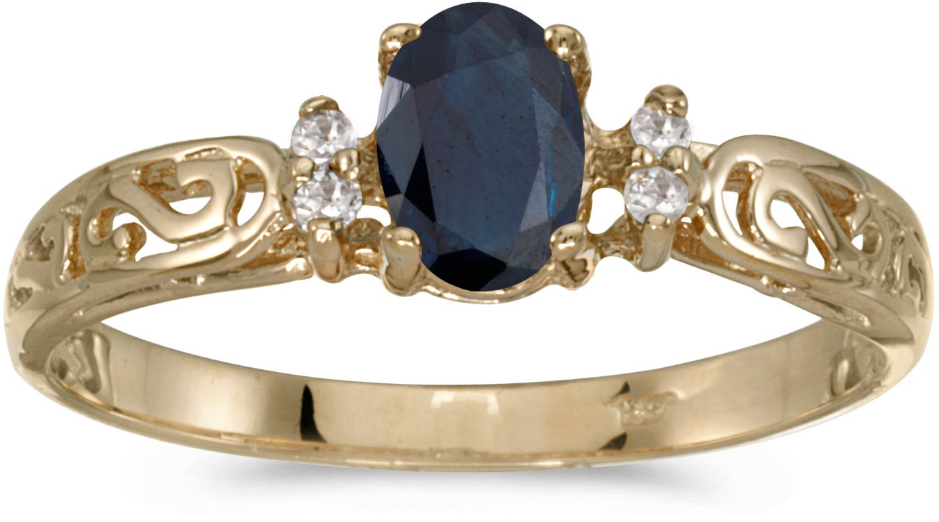10K Yellow Gold Oval Sapphire and Diamond Ring for Women - Elegant Engagement, Wedding, or Anniversary Jewelry Gift