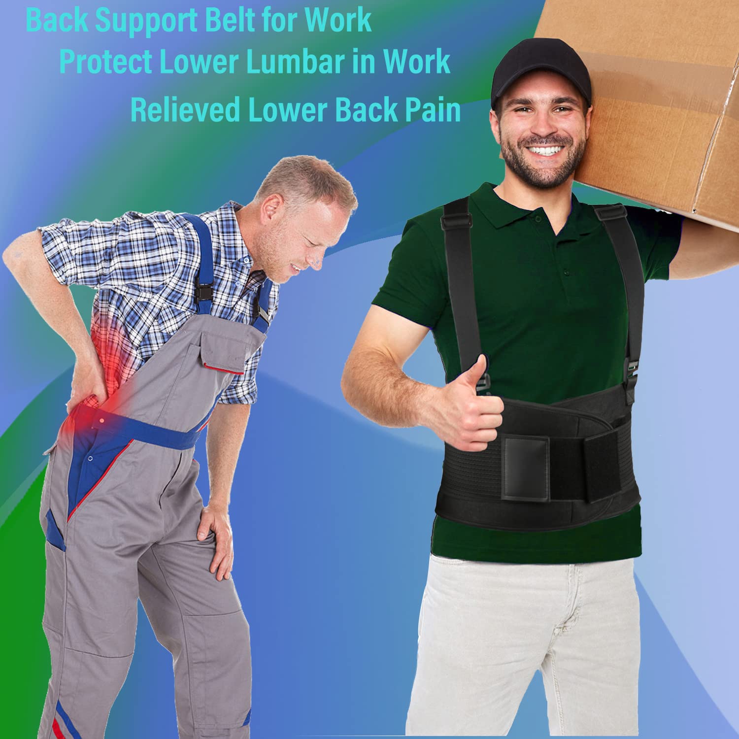 **Adjustable Back Brace for Men & Women - Lower Lumbar Support Belt for Heavy Lifting, Workout & Back Pain Relief - Removable Suspenders, Fits 45-53 Inches (3XL/4XL) - Ideal for Gym, Construction & Daily Wear**