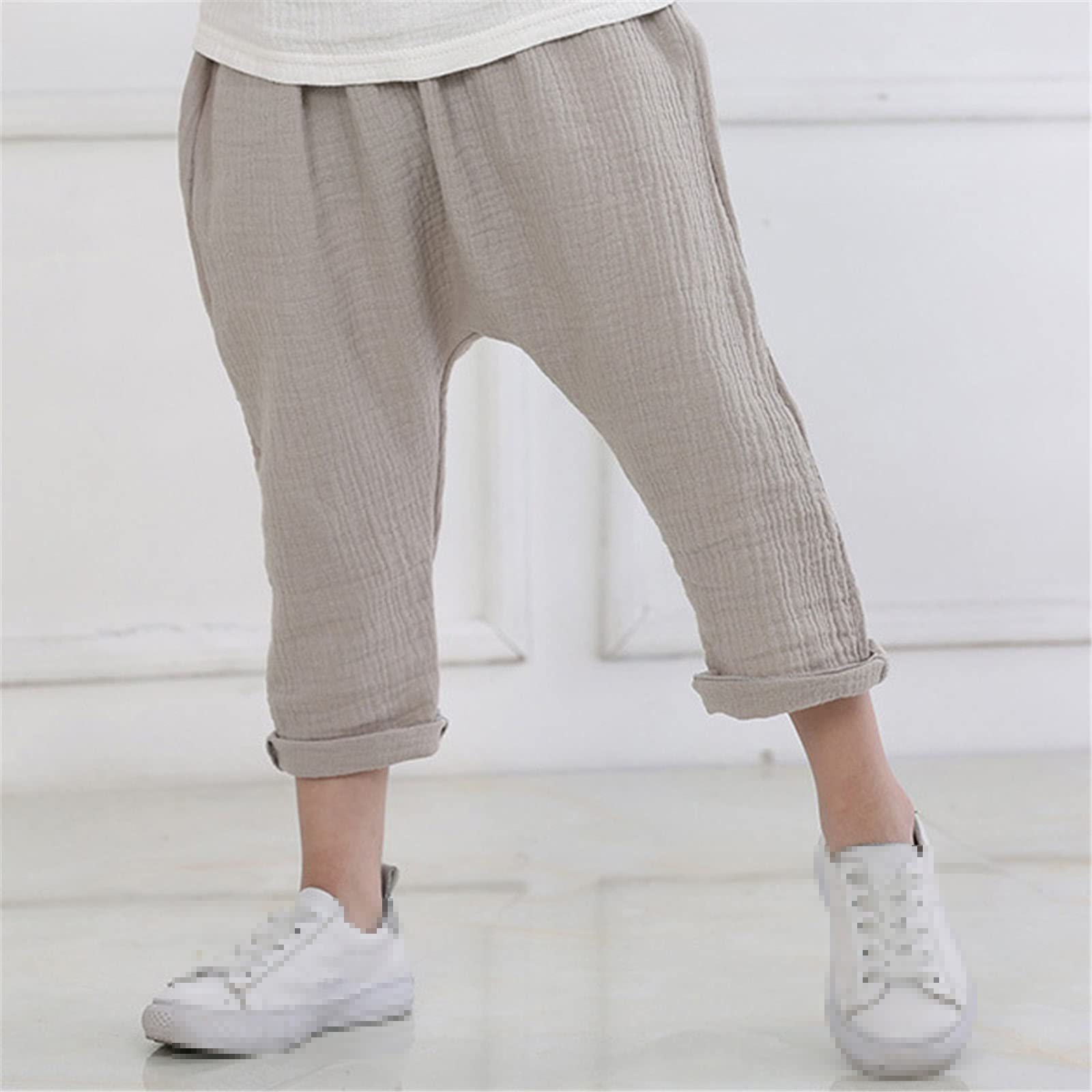 Summer Kids Solid Color Pleated Linen Pants - Breathable Knee-Length Harem Pants for Baby Boys & Girls (Sky Blue) | Perfect for Playdates, Beach Outings & Casual Wear