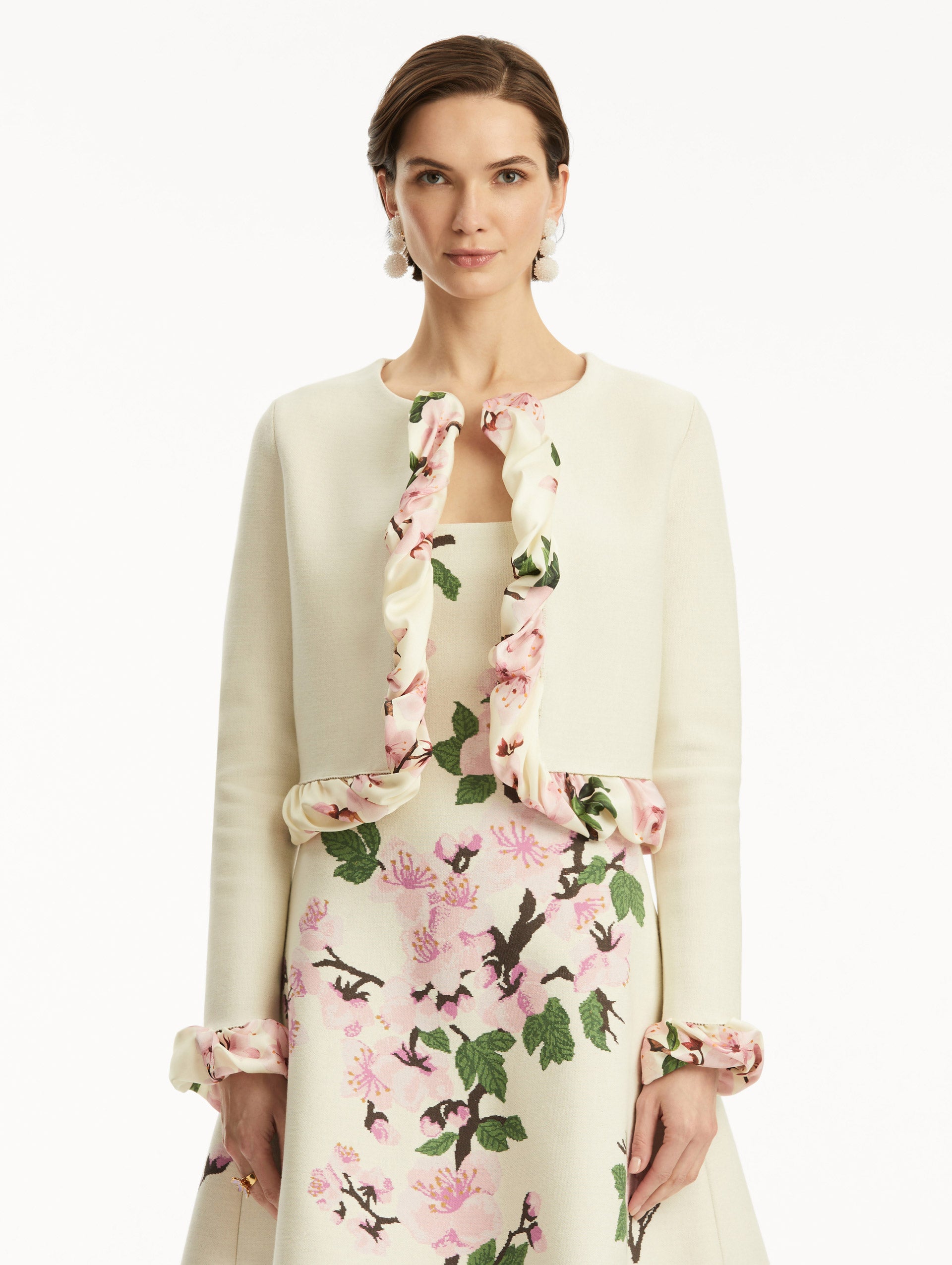 Elegant Cherry Blossom Print Twist Trim Cardigan for Women - Lightweight Spring Knitwear for Office, Date Night & Casual Outfits