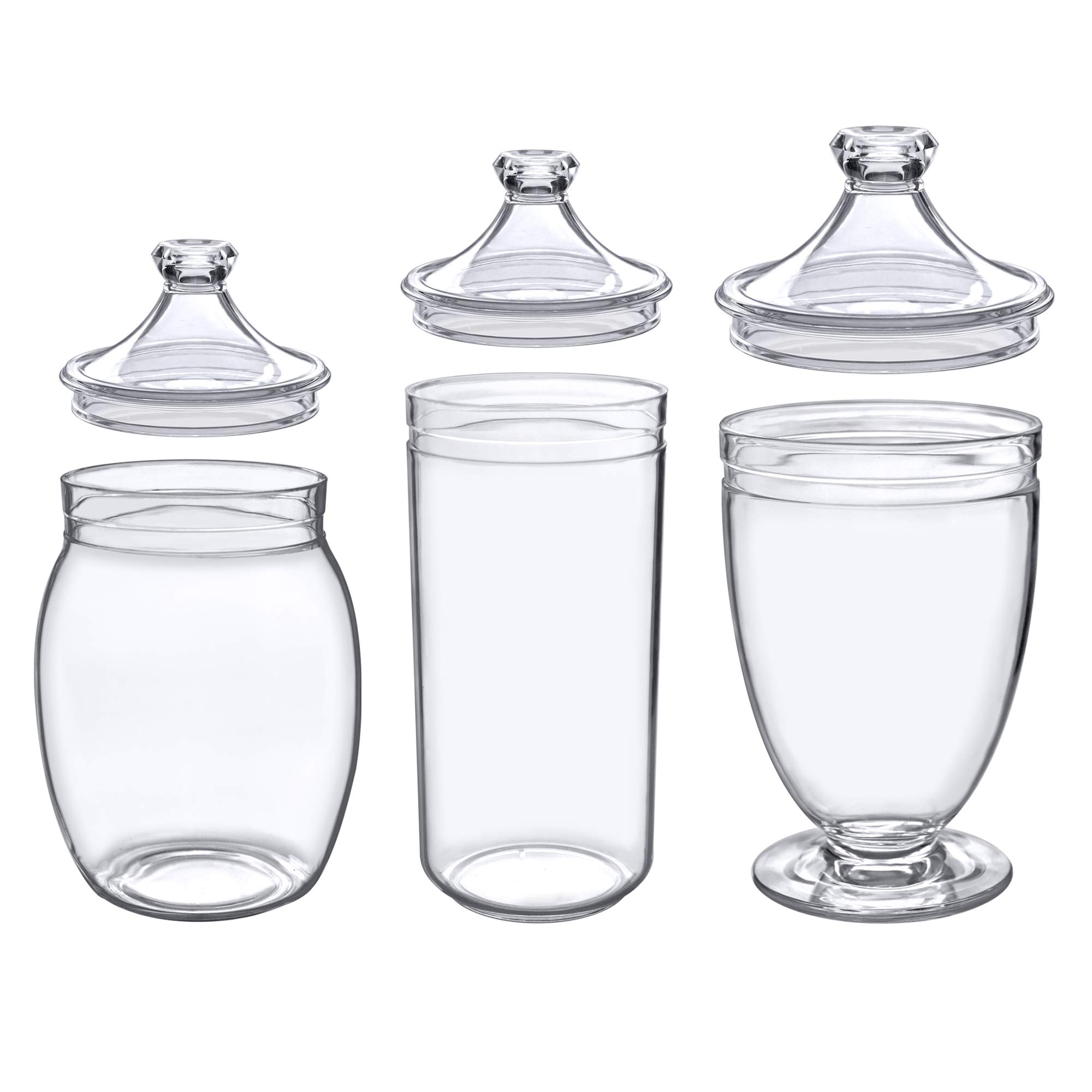 Amazing Abby - Adore - 3-Piece Plastic Apothecary Jars Set (52/46/46 oz) with Lids, BPA-Free Shatter-Proof Acrylic Canisters for Bathroom Storage, Candy Buffet, Wedding Decor, Kitchen Pantry & Home Organization