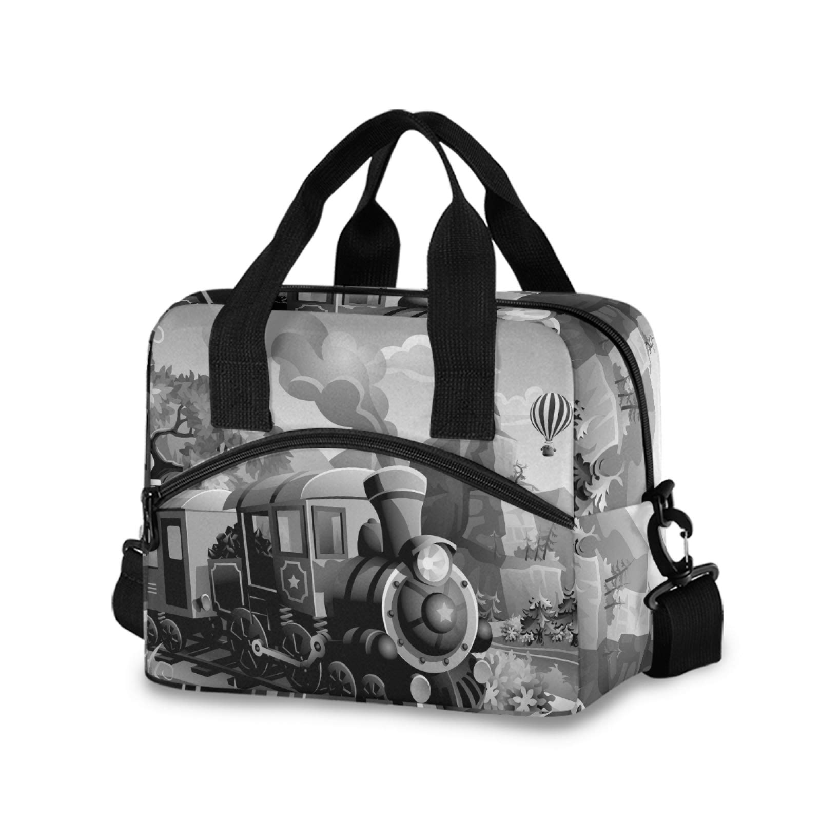 Insulated Reusable Lunch Box Cooler Bag - Eco-Friendly Green Train in the Mountains Design for Outdoor Picnics, Travel, Work & School | Perfect for Hiking, Camping & Daily Commute