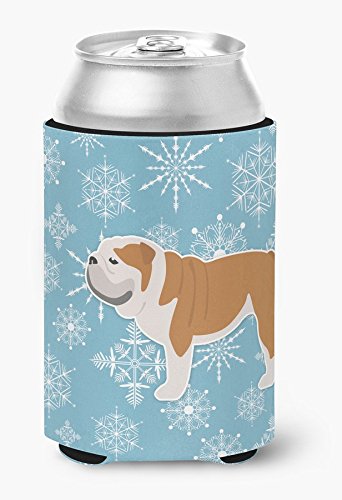 Winter Snowflake English Bulldog Can & Bottle Hugger - Cute Dog-Themed Beverage Holder for Beer, Soda & Water Bottles - Perfect for Holiday Parties, Gifts & Home Decor