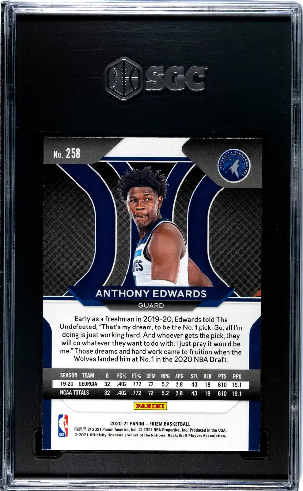 2020 Panini Prizm Basketball Anthony Edwards Rookie Card RC SGC 9.5 Gem Mint - Perfect for Collectors, Investors & NBA Fans Display