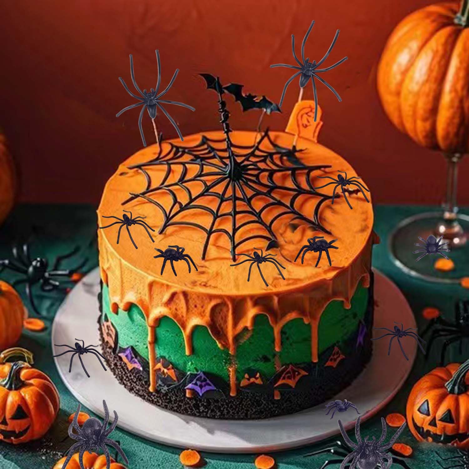 KOMIDK 100-Piece Plastic Spider Set - 3 Sizes Black Fake Spiders for Halloween Pranks, Party Decorations & Home Haunt Props - Scary Prank Toys for Halloween Parties, Themed Events & DIY Decor