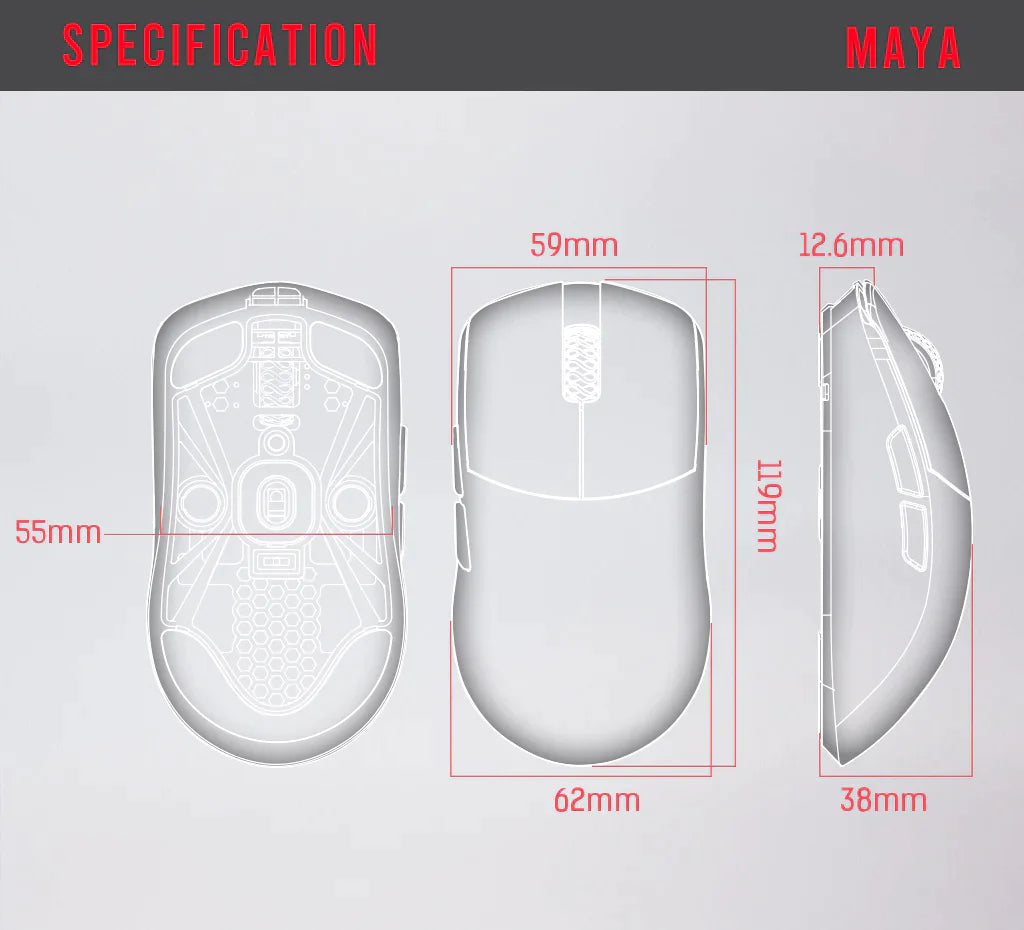 Lamzu Maya Wireless Gaming Mouse - Cloud Grey | 4K Compatible | Lightweight Ergonomic Design for FPS, MOBA, and MMO Gaming | Perfect for Esports & Competitive Play