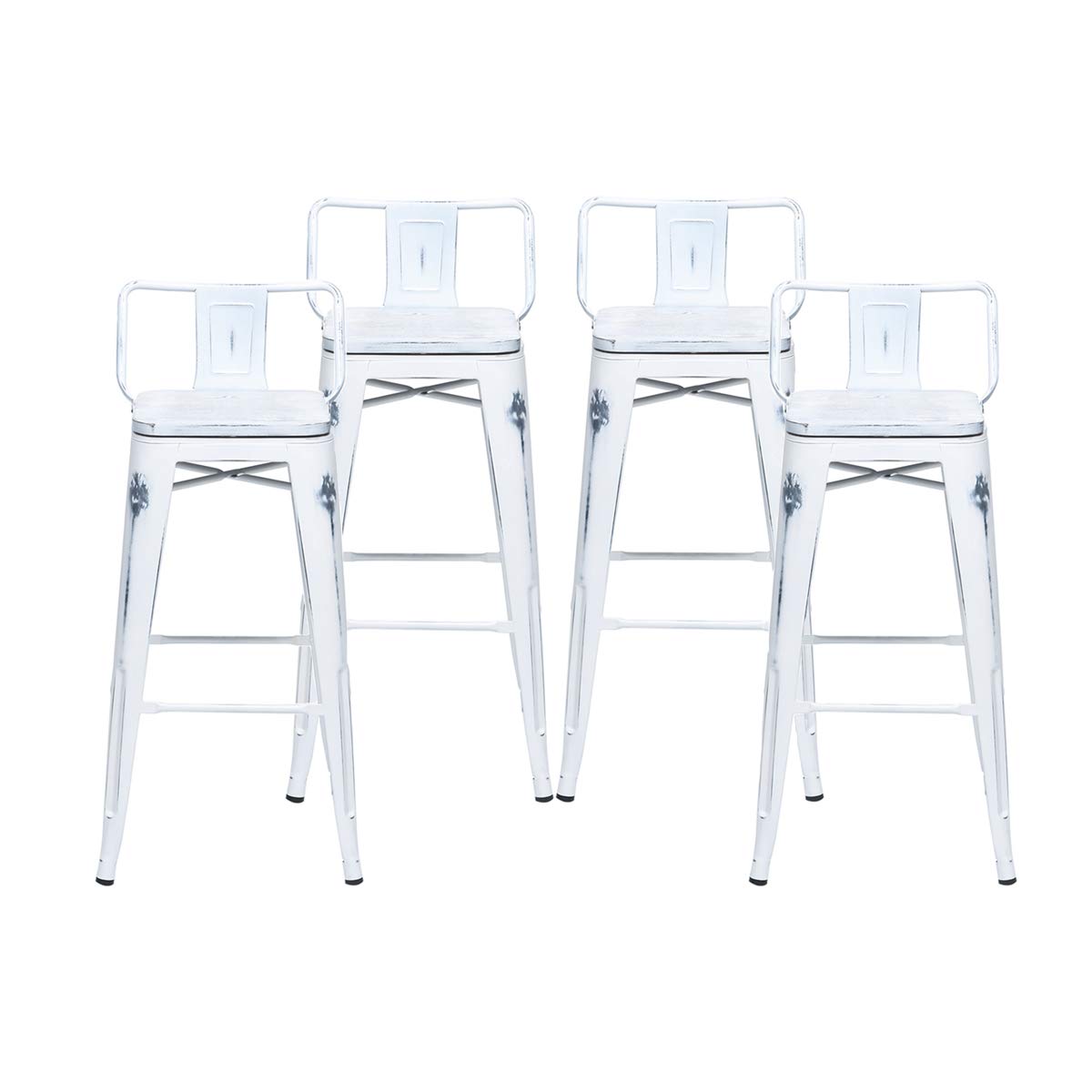 **Industrial Metal Bar Stools Set of 4 - 30 Inch Counter Height Bar Stools for Kitchen, Dining & Home Bar - Distressed White Finish - Durable & Stylish Seating for Modern Spaces**