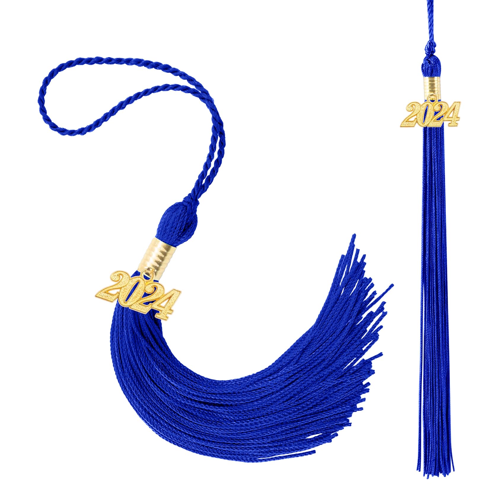 2 Pack 2024 Graduation Tassels with Year Charm - Blue Cap Tassel for High School & College Commencement Ceremonies, Graduation Party Decorations, Photo Props and Keepsakes