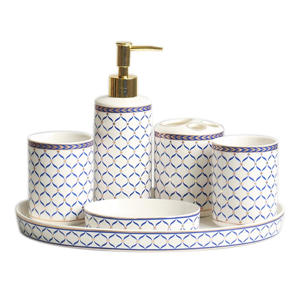 Ceramic Soap Dispenser Set with Mug, Toothbrush Holder, Soap Dish & Tray - 6-Piece Bathroom Organizer for Wedding, Housewarming & Holiday Gifts - Refillable Liquid Hand Soap Dispenser for Modern Home Decor & Spa-Like Bathroom Experience