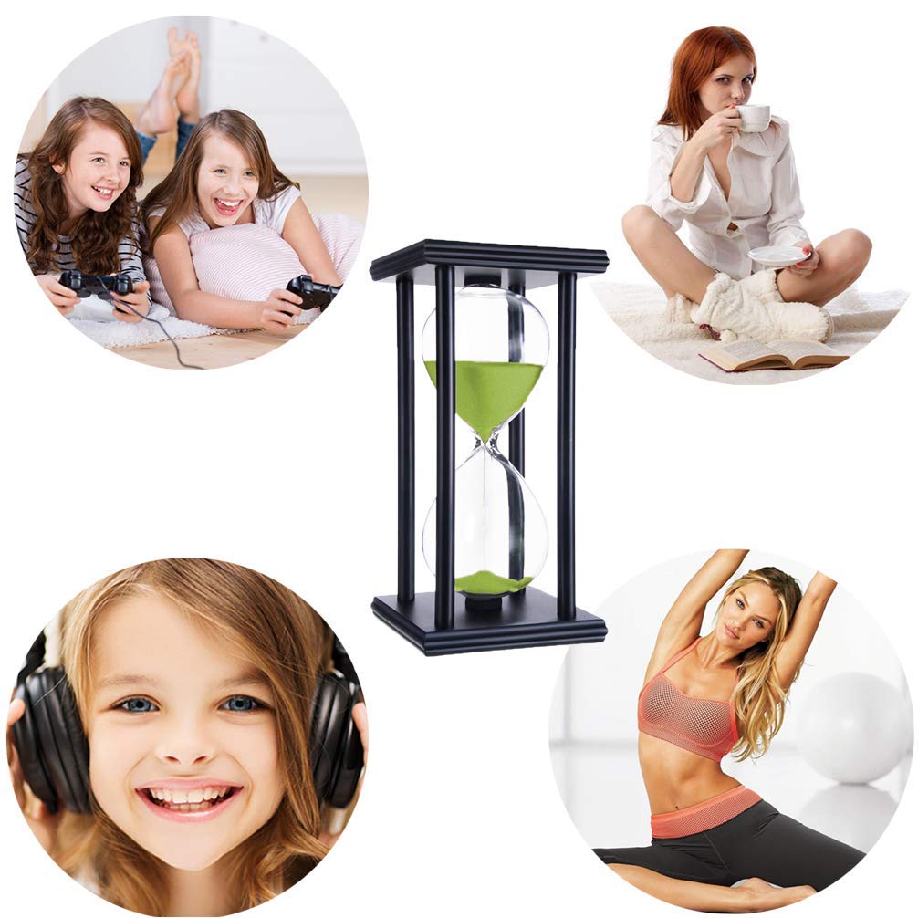 60 Minute Wooden Sand Timer Hourglass - Green Sandglass for Home, Office & School Decor | Perfect for Living Room, Coffee Table, Desk & Game Timing