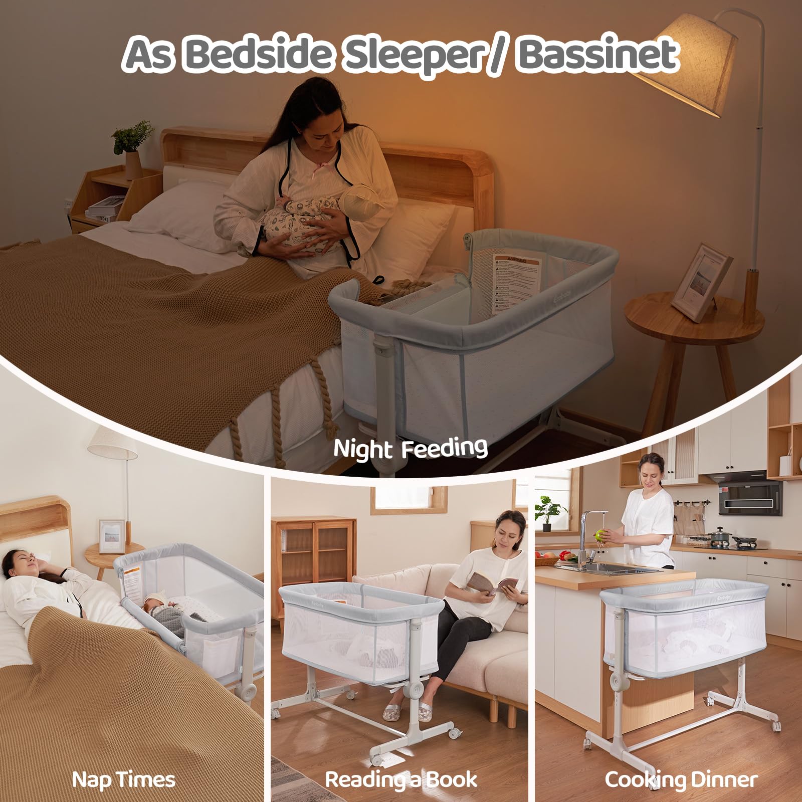 Ezebaby Portable Adjustable Baby Bassinet Bedside Sleeper - 7 Height Settings, Breathable Mesh Sides with Included Mattress & Sheet | Perfect for Newborns & Infants | Ideal for Nursery, Bedroom & Travel Use