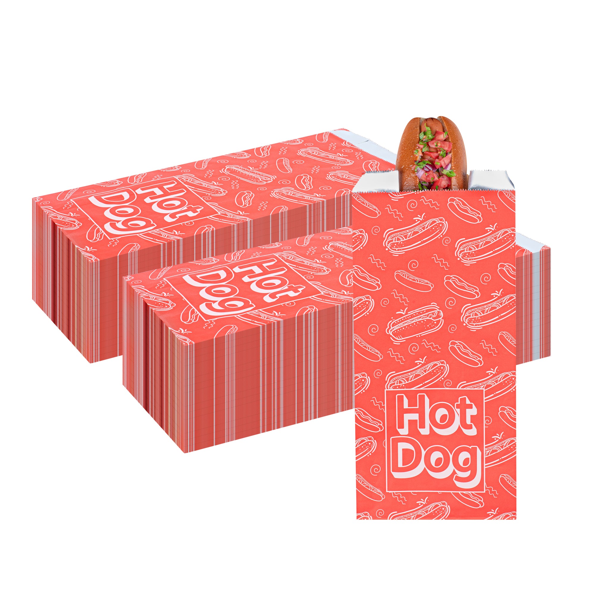 Red Printed Hot Dog Foil Bags - 1/2 Gallon Size (4.25