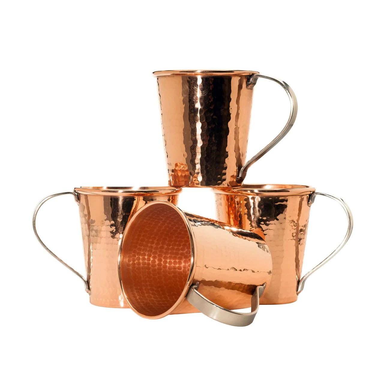 Premium Handcrafted Copper Moscow Mule Mugs Set of 4 - 18oz Pure Copper Cups with Stainless Steel Handles - Heavy Duty Hammered Design for Cocktails, Iced Drinks & Home Bar Decor - Perfect for Parties, Gifts & Russian Mule Recipes