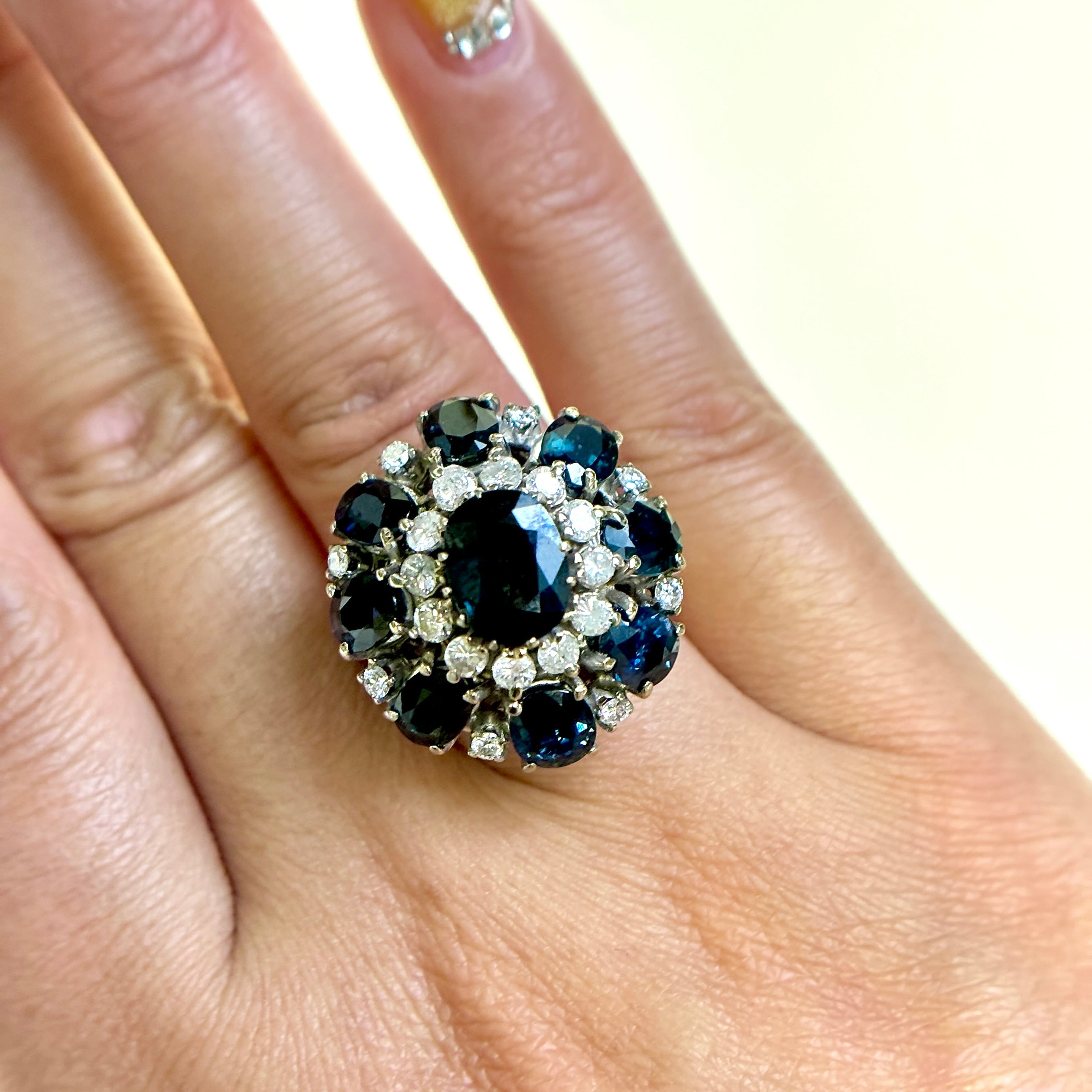 14K White Gold Sapphire & Diamond Ring - 9.32ctw Sapphire & 0.54ctw Diamond - Size 6.5 | Elegant Engagement Ring, Anniversary Gift, Wedding Jewelry for Women