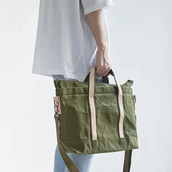 Kurashiki Hampu Canvas 2-Way Tote Shoulder Bag - Ash Gray Japanese Canvas Handbag for Women | Perfect for Work, Travel & Daily Use