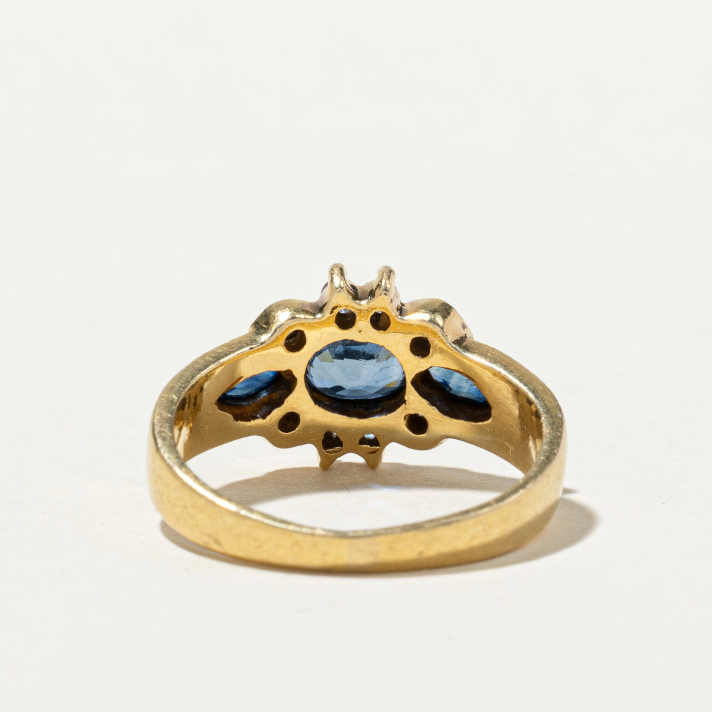 East West Sapphire & Diamond Ring - 0.87ctw Blue Sapphire & 0.16ctw Diamond Engagement Ring - Size 6.25 - Elegant Wedding Band, Anniversary Gift for Her - Perfect for Proposals, Bridal Jewelry & Special Occasions