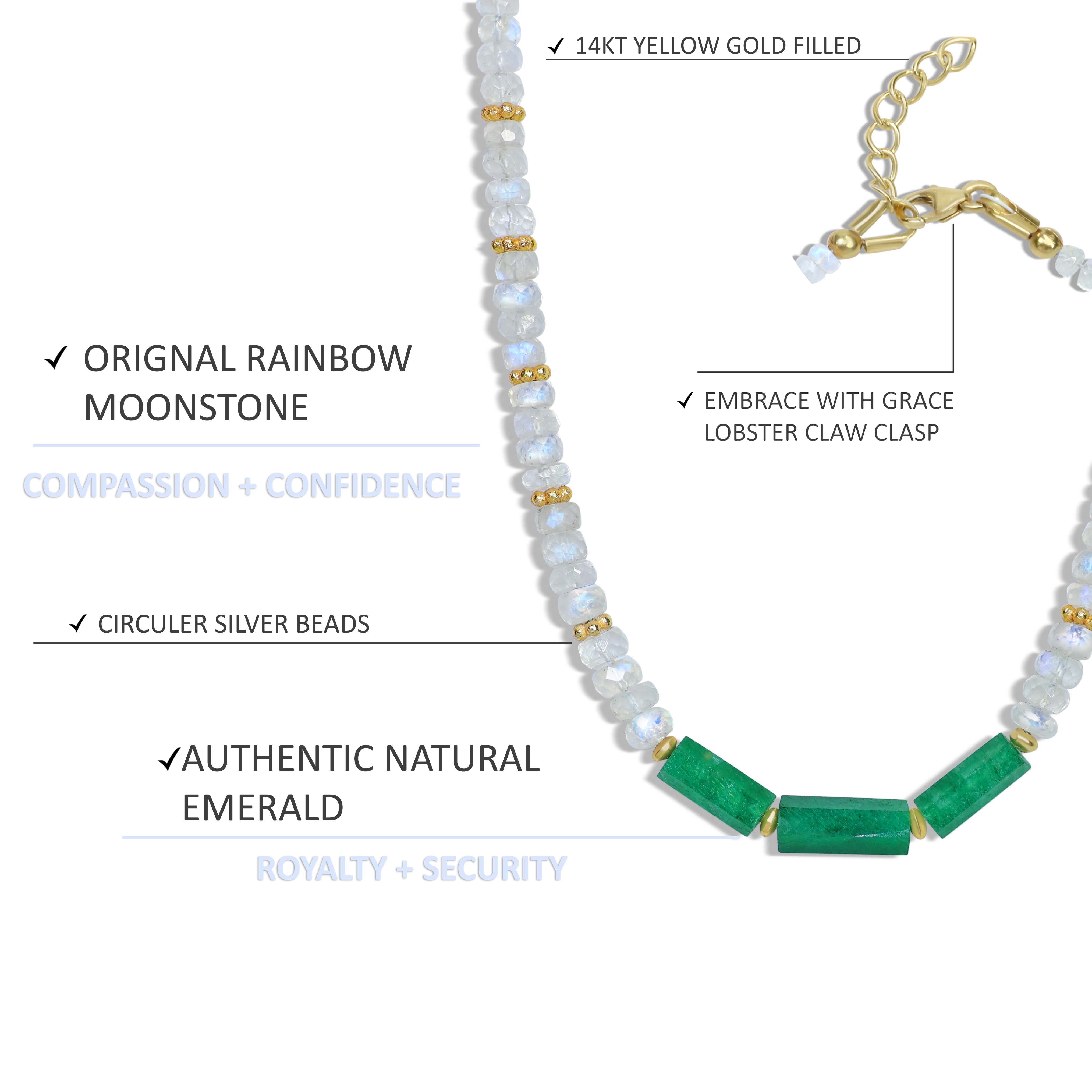 Moonstone Beads Hexagon Emerald Pencil Necklace – Elegant Bohemian Jewelry for Women, Perfect for Weddings, Parties & Everyday Wear