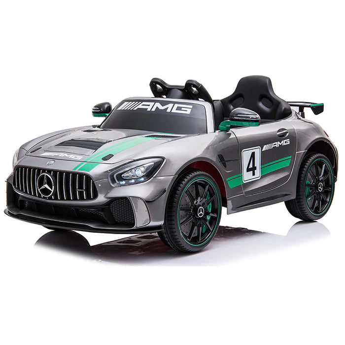 Mercedes Benz AMG GT4 12V Kids Ride On Car - 1 Seater Electric Toy Vehicle in Silver Green | Perfect for Outdoor Play & Birthday Gifts