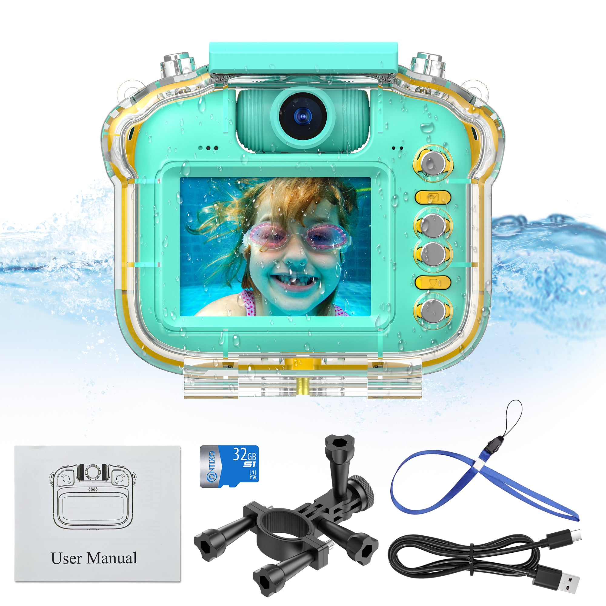 Contixo Kids Waterproof HD Camera 1080p - 5x Zoom Digital Camera with Fun Games & Durable Green Design - Perfect for Outdoor Adventures, Swimming & Family Travel