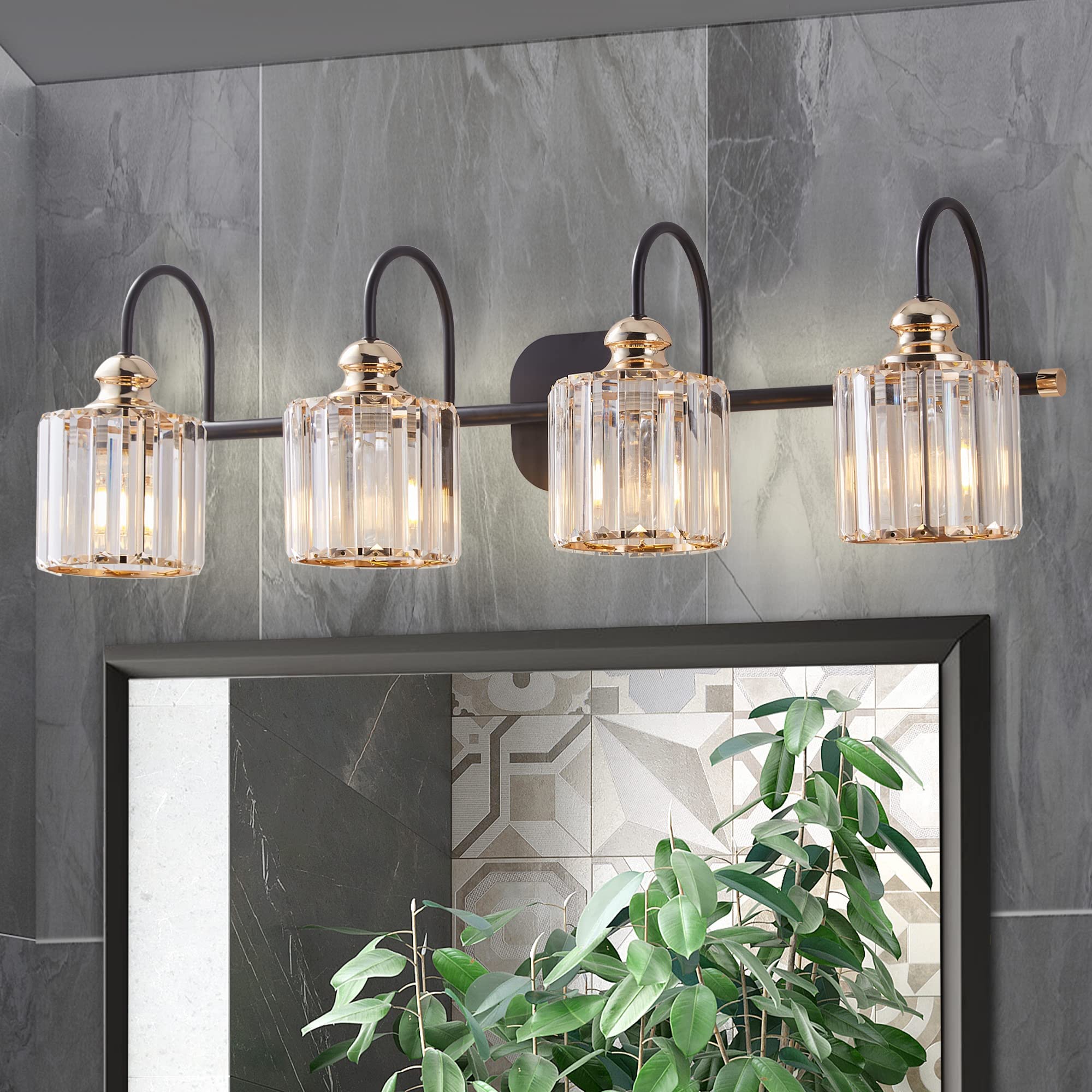 ExBrite 4-Light Modern Bathroom Vanity Lighting - Crystal Wall Sconce for Mirror Illumination | Perfect for Bathroom, Powder Room & Dressing Area Makeup Lighting