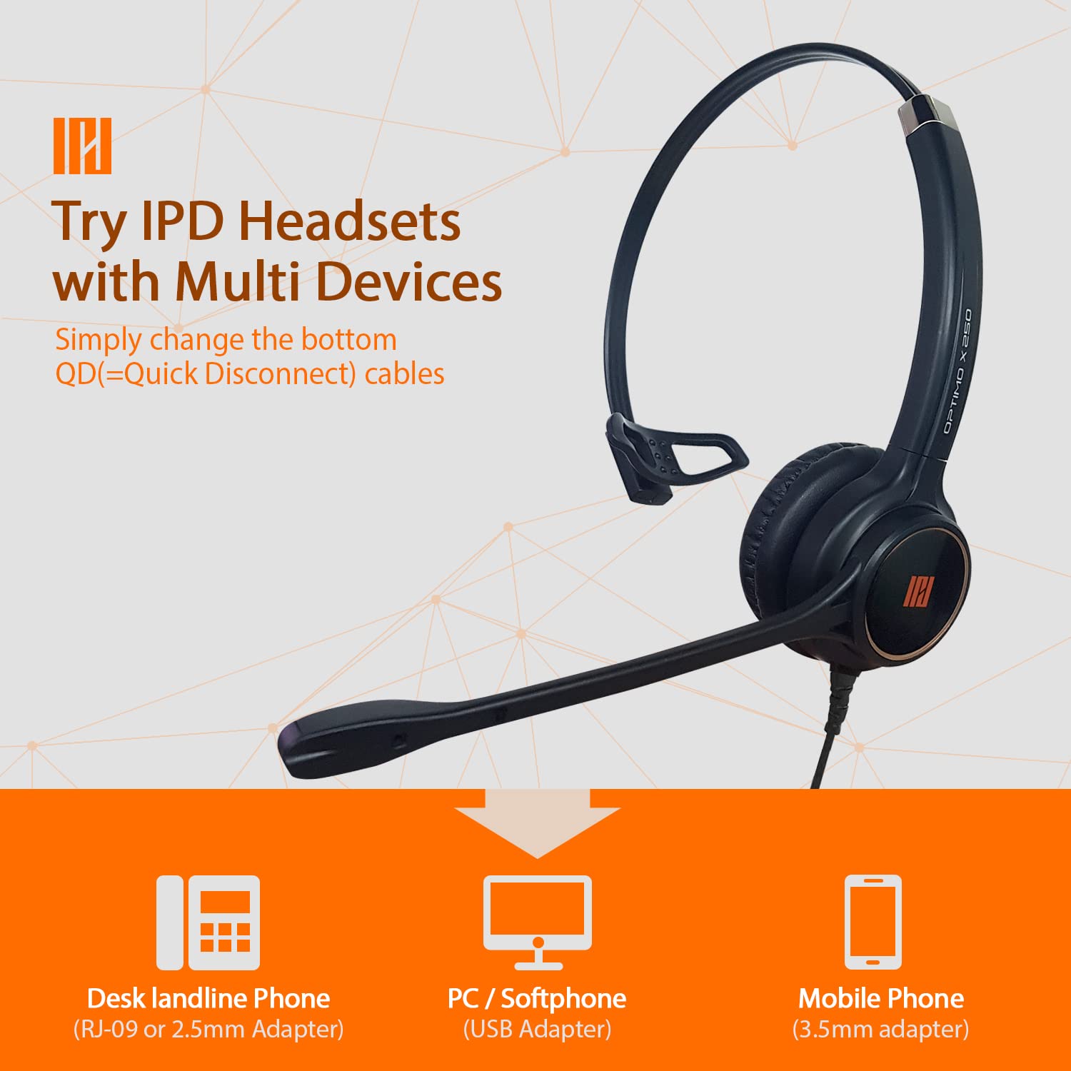 IPD IPH-250 USB Headset with Noise Cancelling Microphone for Office & Call Center - Compatible with Skype, Microsoft Teams, Cisco Jabber, Avaya One-X - Perfect for Remote Work & Online Meetings