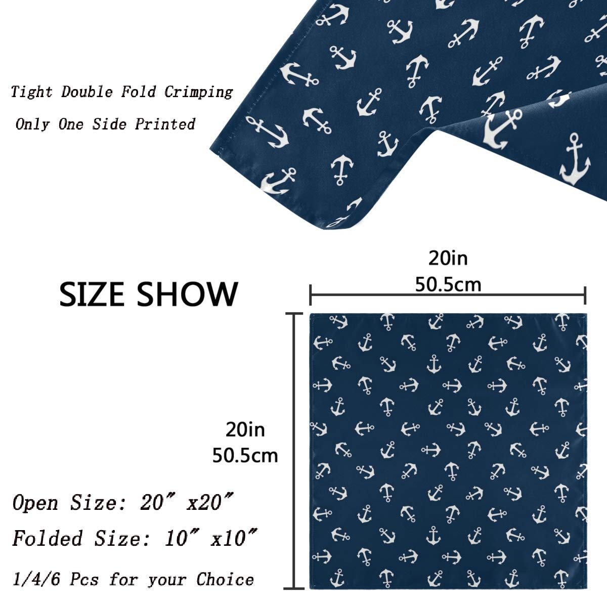 Chic Nautical Anchor Design Polyester Cloth Napkins - Set of 1 (20x20 Inches) Soft & Absorbent Dinner Napkins for Family Dining, Restaurants, Weddings & Parties - Navy Blue | Perfect for Beach-Themed Events, Summer BBQs & Coastal Home Decor