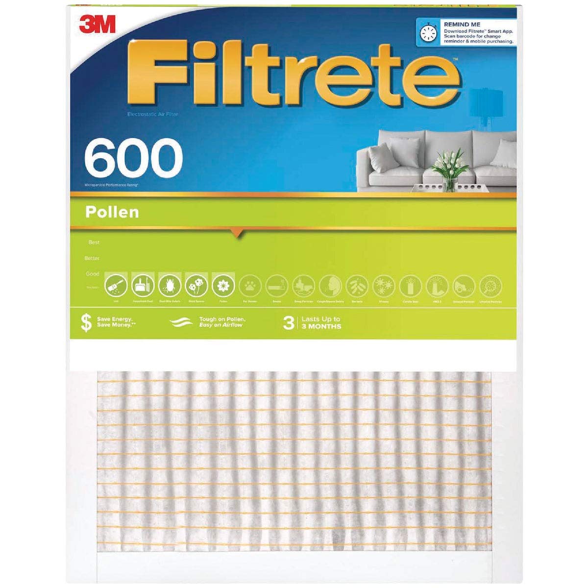 3M Filtrete 20x20x1 500 MPR Air Filter for Furnace & AC - High Efficiency Dust, Pollen & Allergen Reduction - Perfect for Home, Office & HVAC Systems