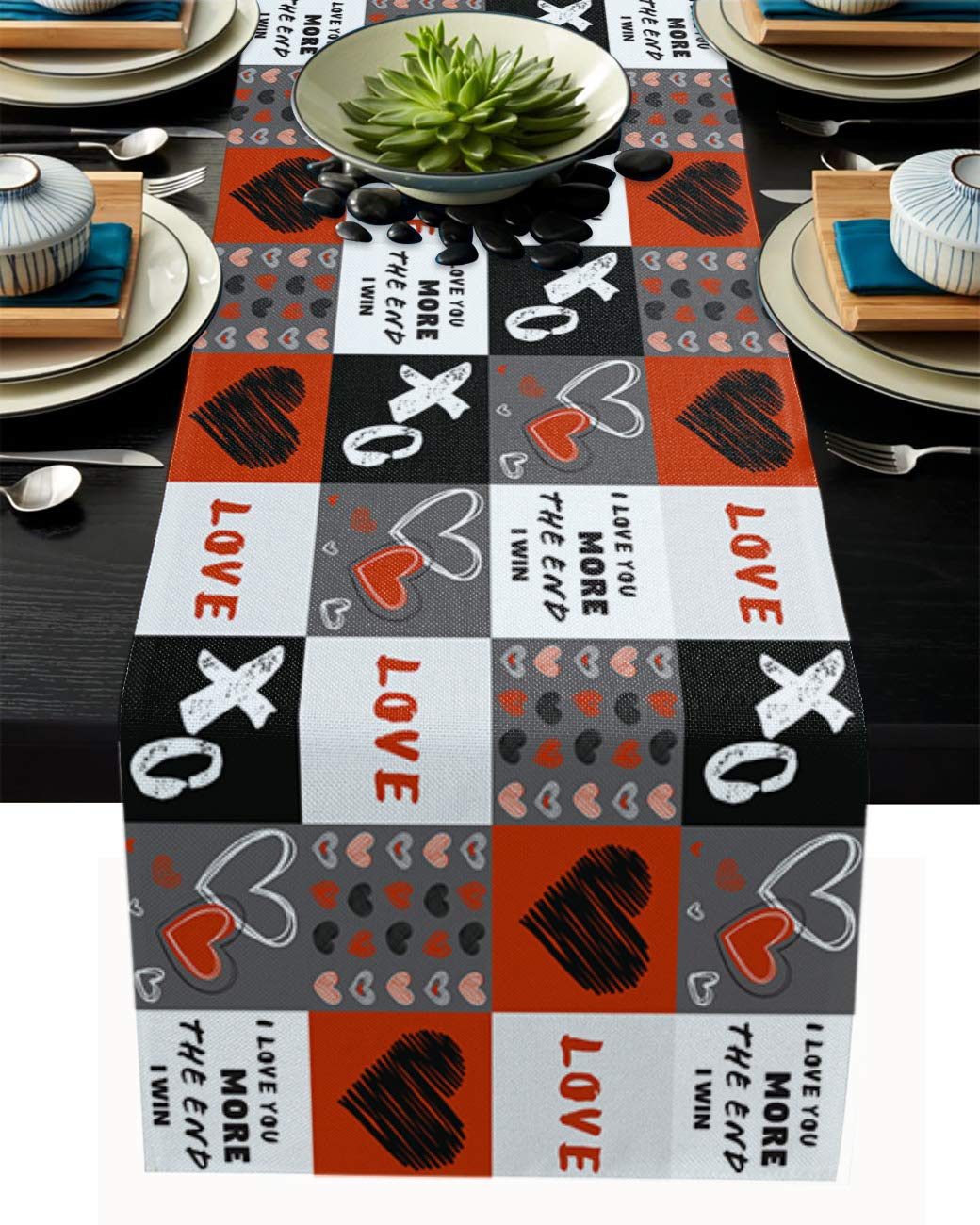 72-inch Cotton Linen Table Runner - Elegant Dining Table Decor for Valentine's Day, Kitchen & Bedroom Dresser | Washable Decorative Table Scarf for Weddings, Parties & Home Decor