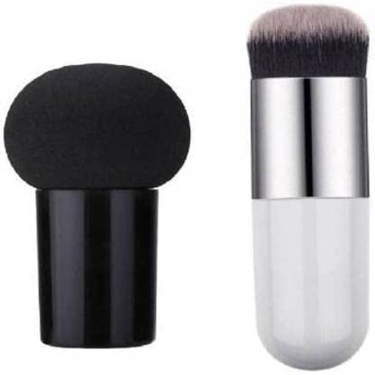 Premium Black Mushroom Head Beauty Blender & Powder Puff for Women - Soft Makeup Sponge for Foundation & Concealer - Includes 1 Mini Foundation Brush (2-Pack) - Perfect for Daily Makeup & Professional Contouring