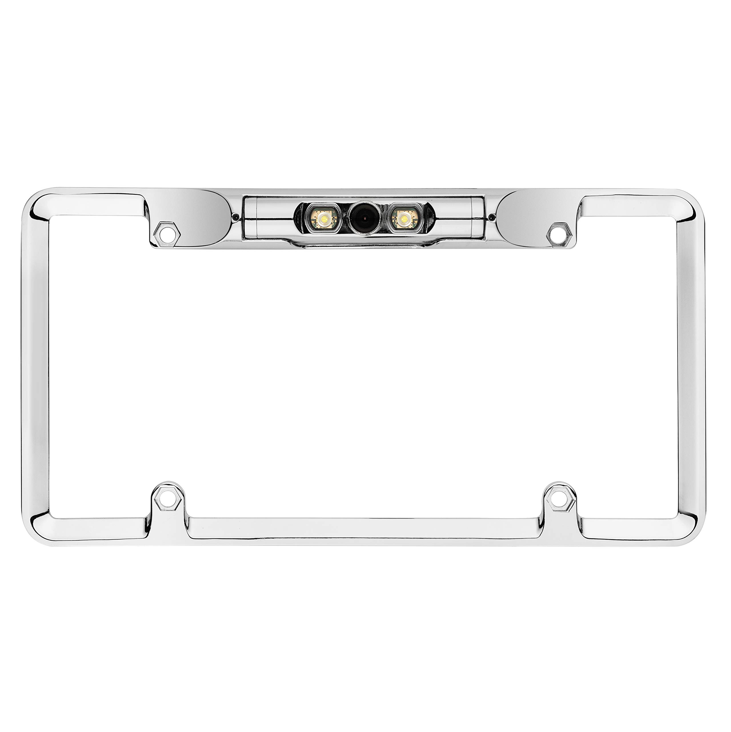 BOYO VISION VTL200CL Full-Frame License Plate Backup Camera with Parking Guidelines & LED Lights (Chrome) - HD Rear View for Trucks, SUVs, RVs - Easy Installation & Night Vision