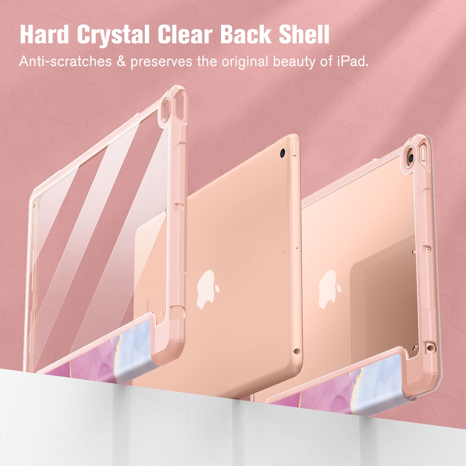 Fintie Hybrid Slim Case for iPad 6th/5th Generation (2018/2017) & iPad Air 2/Air 1 (9.7 Inch) - Shockproof Protective Cover with Clear Transparent Back Shell & Built-in Pencil Holder | Glittering Marble Design | Perfect for Work, School & Travel