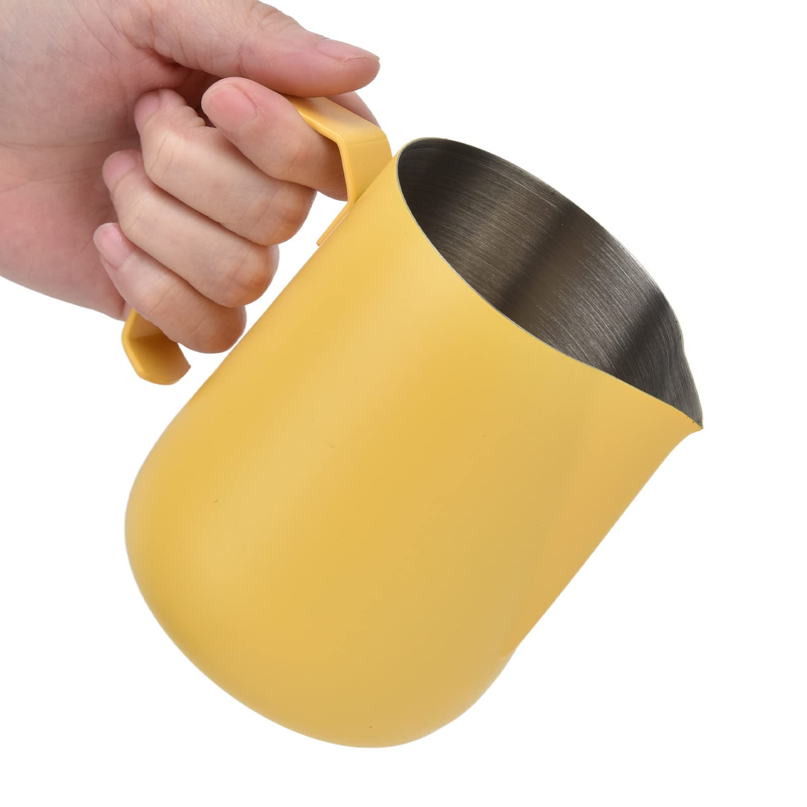 Premium 450ml Milk Frother Cup with Spiked Design - Thickened Latte & Cappuccino Frother for Perfect Coffee Foam - Vibrant Yellow - Ideal for Home Baristas & Coffee Shops
