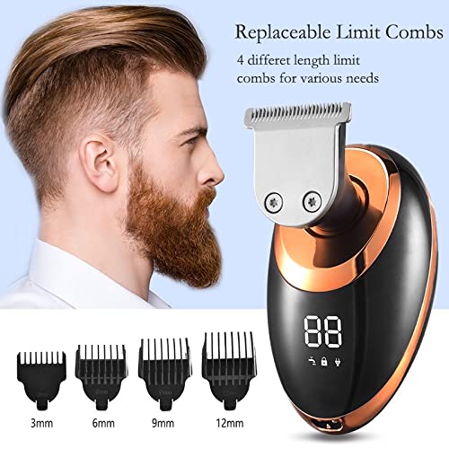 5D Floating Electric Razor for Men - 5 Blade Beard Trimmer with LCD Display & Nose Hair Trimmer | Golden Color (Package A) | Perfect for Travel, Home & Office Grooming