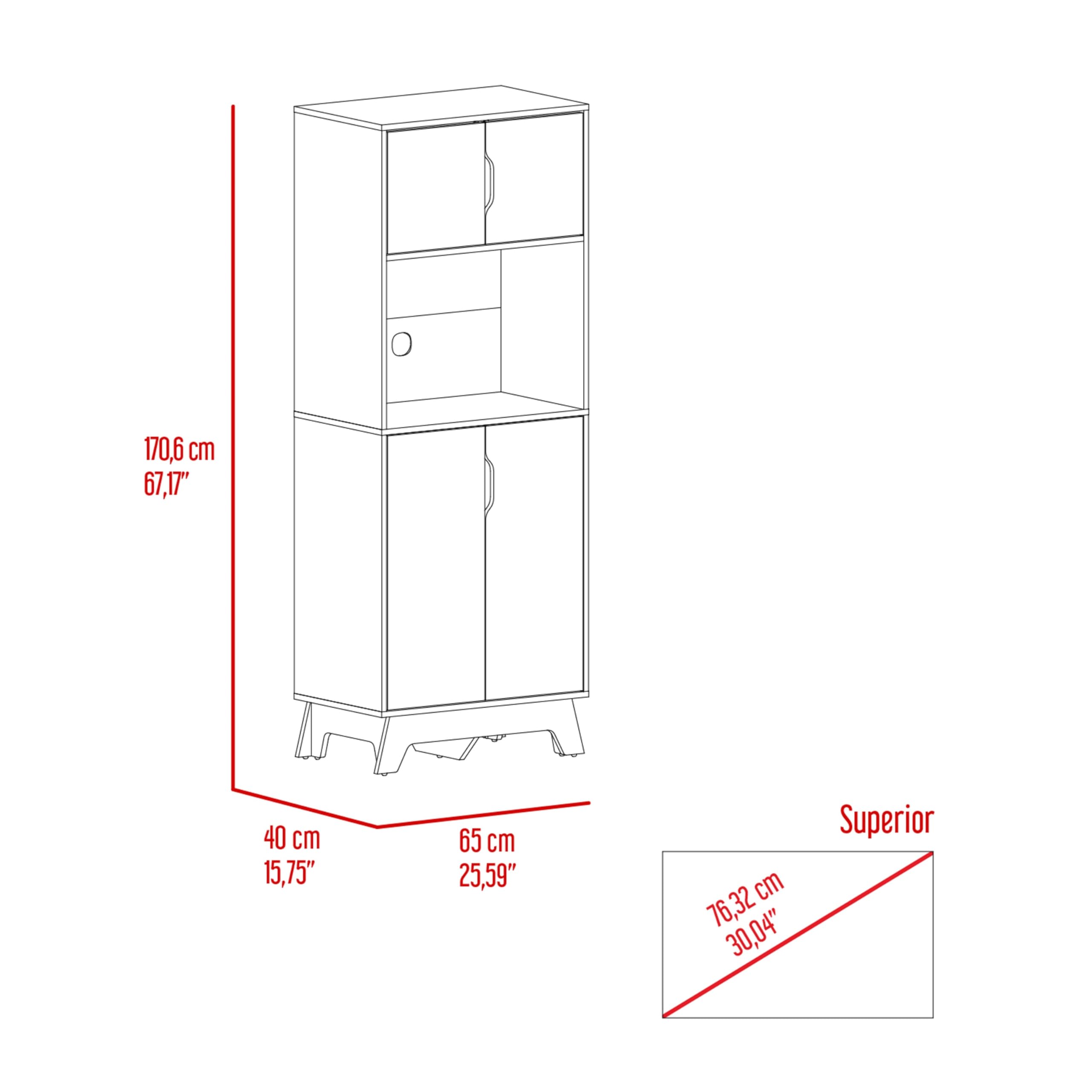 Tuhome Pamplona Microwave Tall Cabinet with Double Doors - Light Oak/White Finish - Perfect for Kitchen Storage & Countertop Organization
