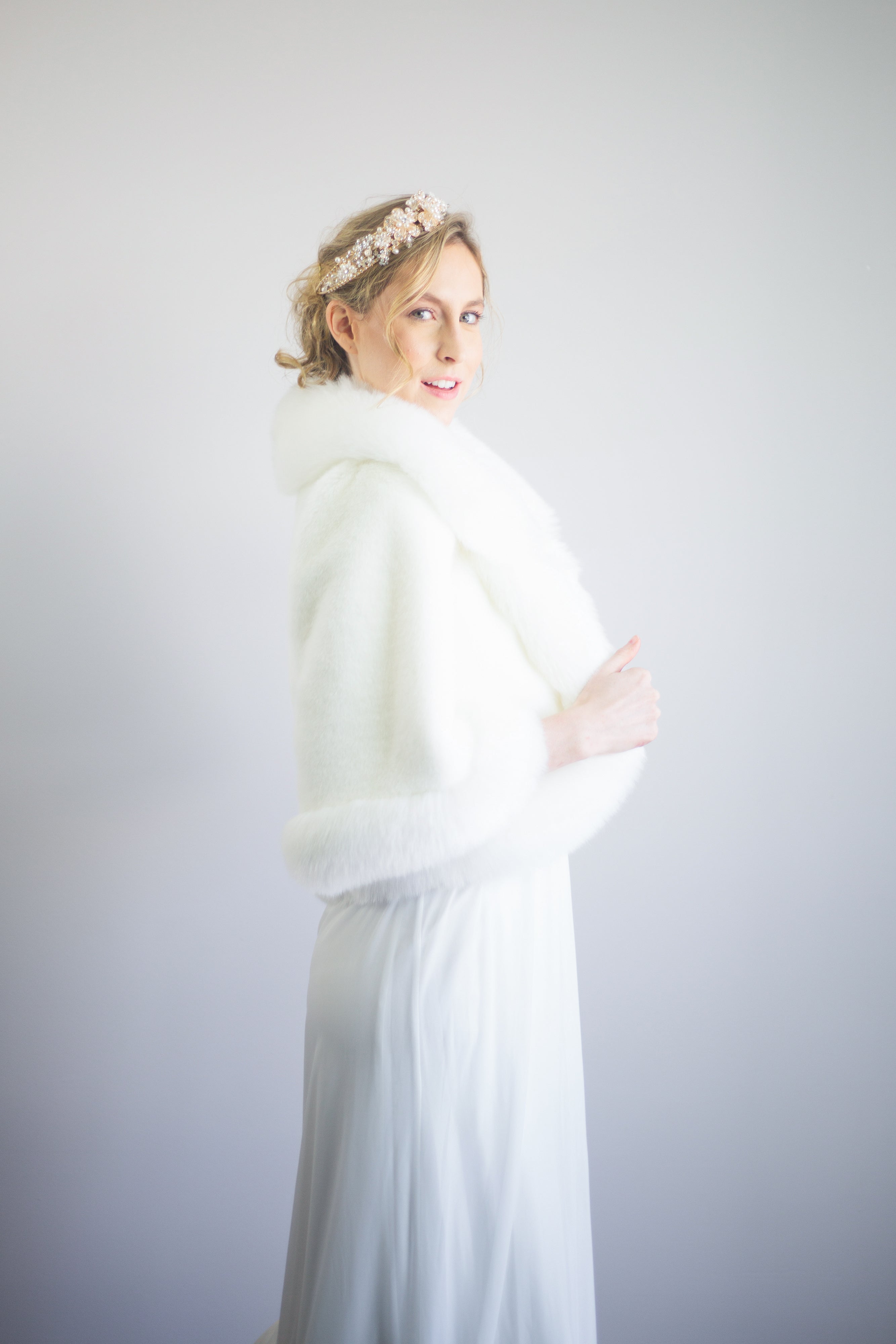 Chloe Wht01 Ivory White Faux Fur Jacket for Women - Winter Warm Fashion Coat for Parties, Dating & Outdoor Activities