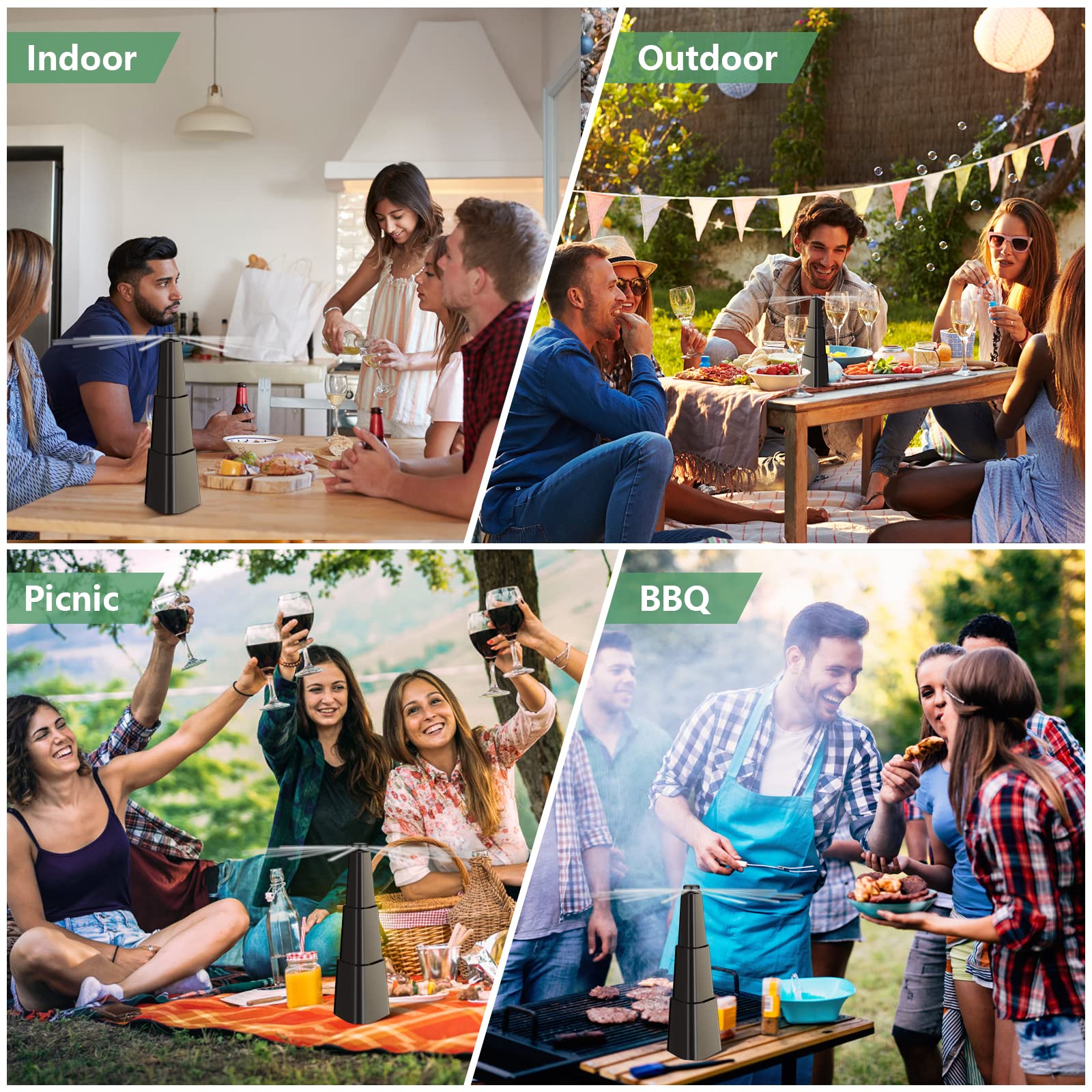 4 Pack Portable Automatic Fly Repellent Fans for Tables - Indoor/Outdoor Fly Control for Restaurants, Picnics & Home Use - Food Safe Fly Spinner for Parties, BBQs & Outdoor Dining