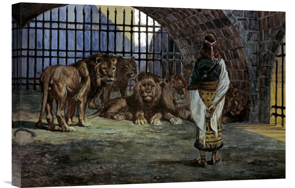 James Tissot Daniel in The Lions Den Canvas Wall Art Print - Premium Gallery Wrap Giclee Reproduction - Home & Office Decor, Living Room Wall Art, Gift for Art Lovers