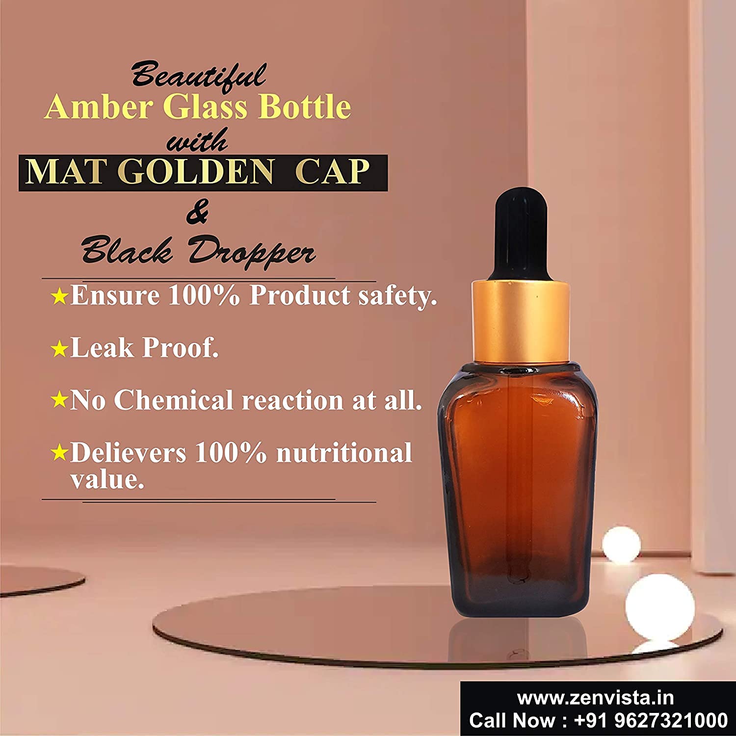 Zenvista MARKSCLEAR 30ml Square Amber Glass Dropper Bottle with Gold Plating - Essential Oil Bottles, Perfume Containers, DIY Skin Care Serum Dispensers - Pack of 5 for Home Spa, Aromatherapy & Gift Packaging
