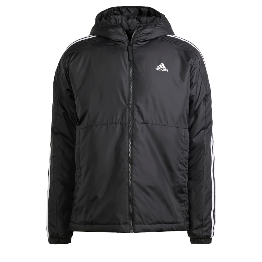 Adidas Men's Essentials 3-Stripes Insulated Hooded Jacket - Warm Winter Coat for Outdoor Sports & Casual Wear