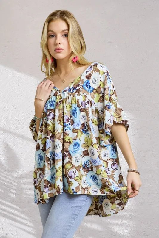 ADORA Floral Babydoll Tunic Top for Women - Trendy Lace Blouse for Casual Wear & Date Night Outfits