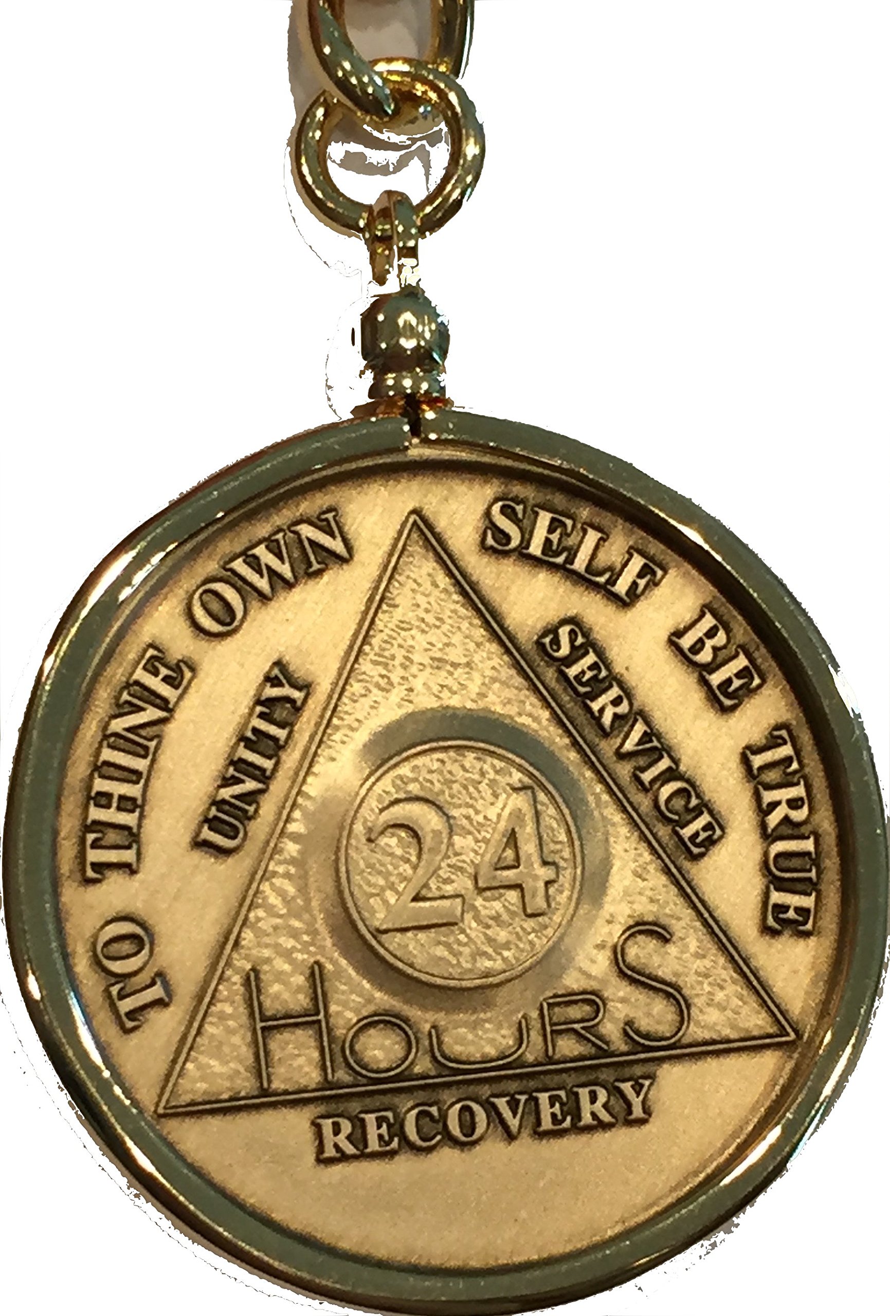 24 Hours AA Serenity Prayer Medallion Keychain - Gold Plated Recovery Chip Holder for Sobriety & 12-Step Programs - Perfect for Gifts, Meetings, and Daily Inspiration
