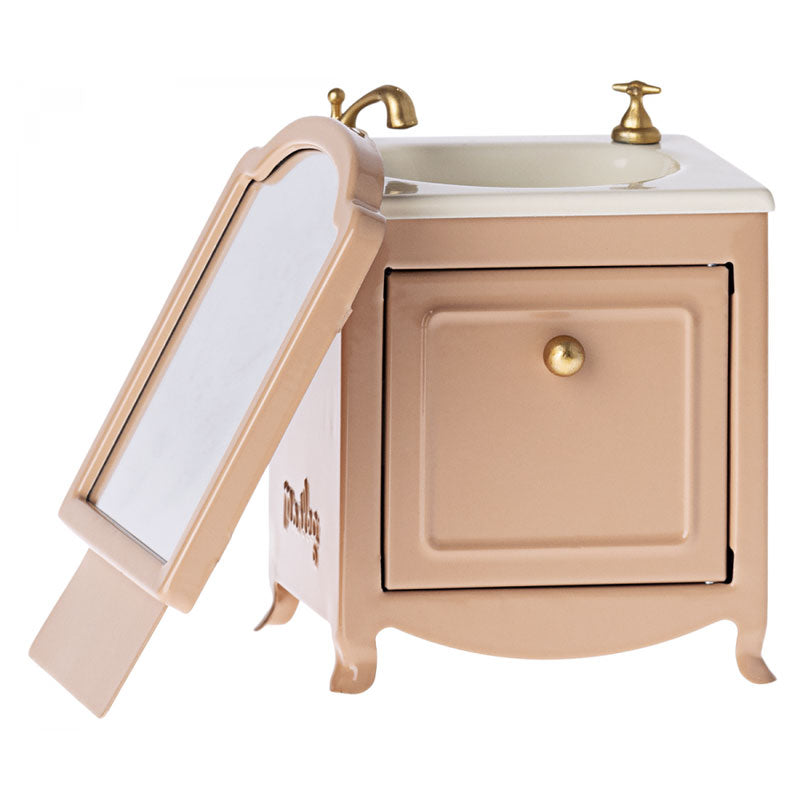 Maileg Sink Dresser with Mirror & Mouse Toy - Dark Powder Finish - Pretend Play Vanity Set for Kids Bedroom Decor & Imaginative Play