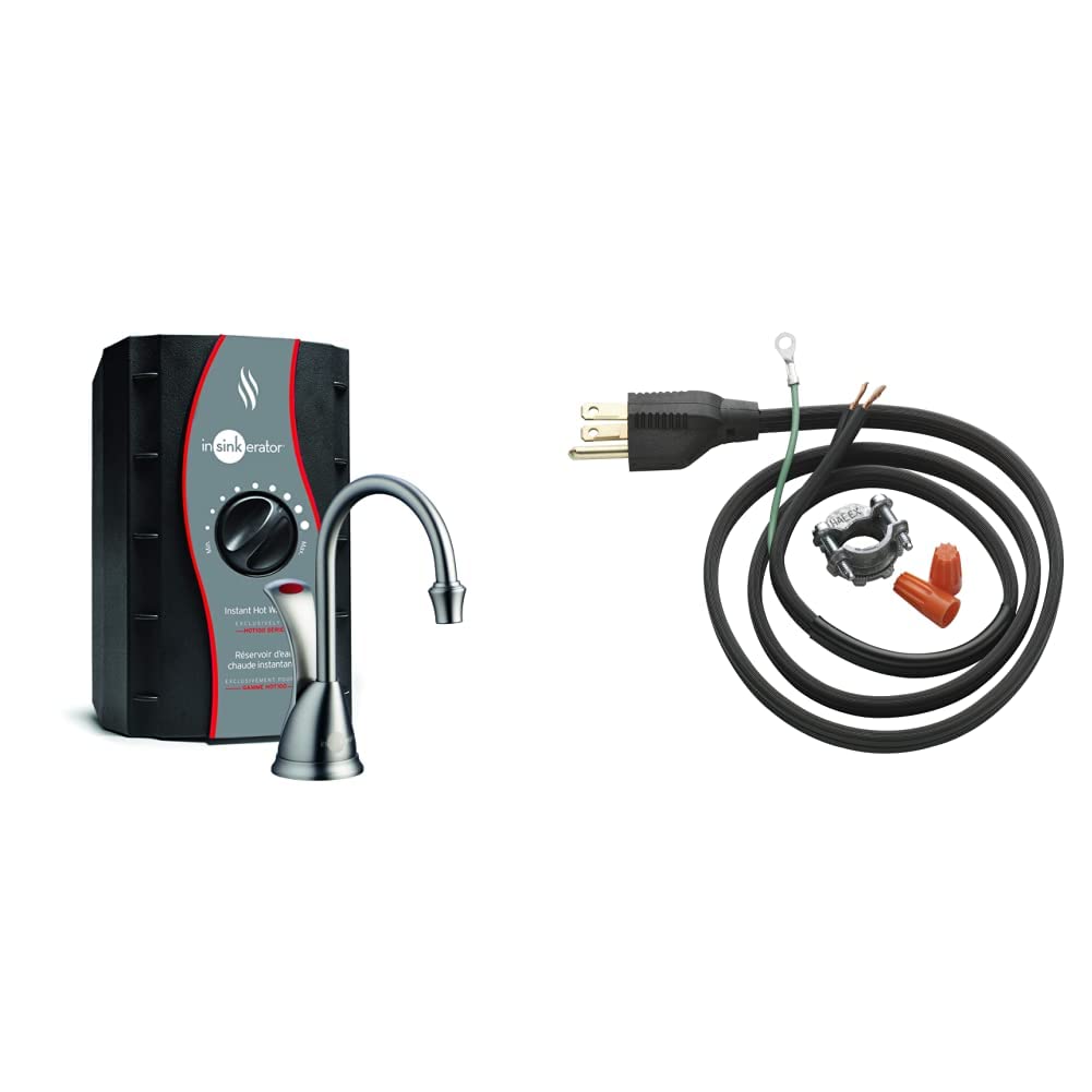 InSinkErator H-Wave-SN Instant Hot Water Dispenser System with Stainless Steel Tank - Satin Nickel Finish & Garbage Disposal Power Cord Kit (CRD-00, Black) - Perfect for Kitchen Sink, Coffee/Tea Making, and Quick Cooking