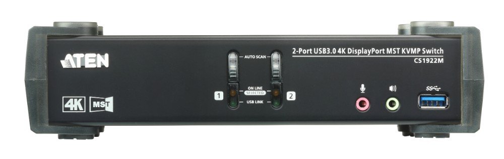 ATEN 2-Port USB 3.0 4K DisplayPort MST KVMP Switch - Dual Monitor KVM Switch for PC & Mac, Seamless 4K@60Hz Video Switching - Perfect for Home Office, Gaming & Multi-Device Workspaces