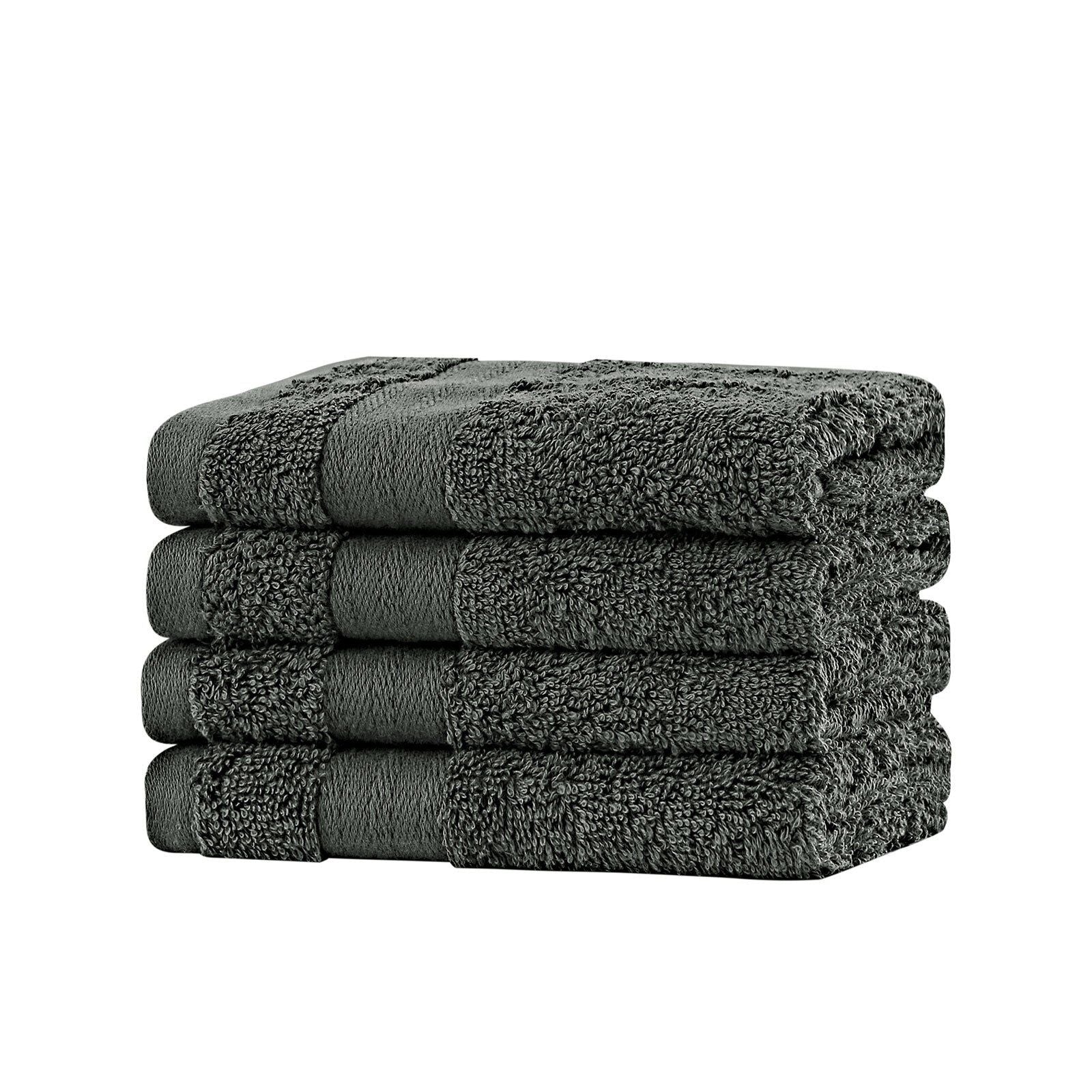 Linenland Premium 4-Piece Cotton Bath Towel Set - Soft & Absorbent Charcoal Washcloths for Spa, Bathroom & Gym Use